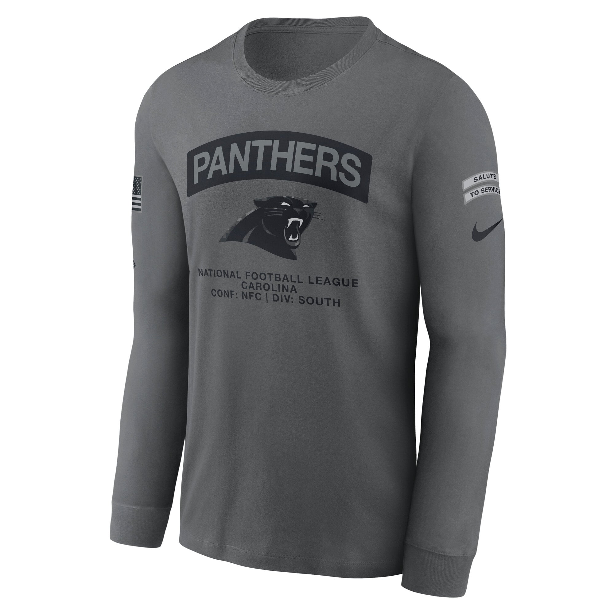 T-shirt à manches longues Nike gris Carolina Panthers 2026 Salute to Service pour homme