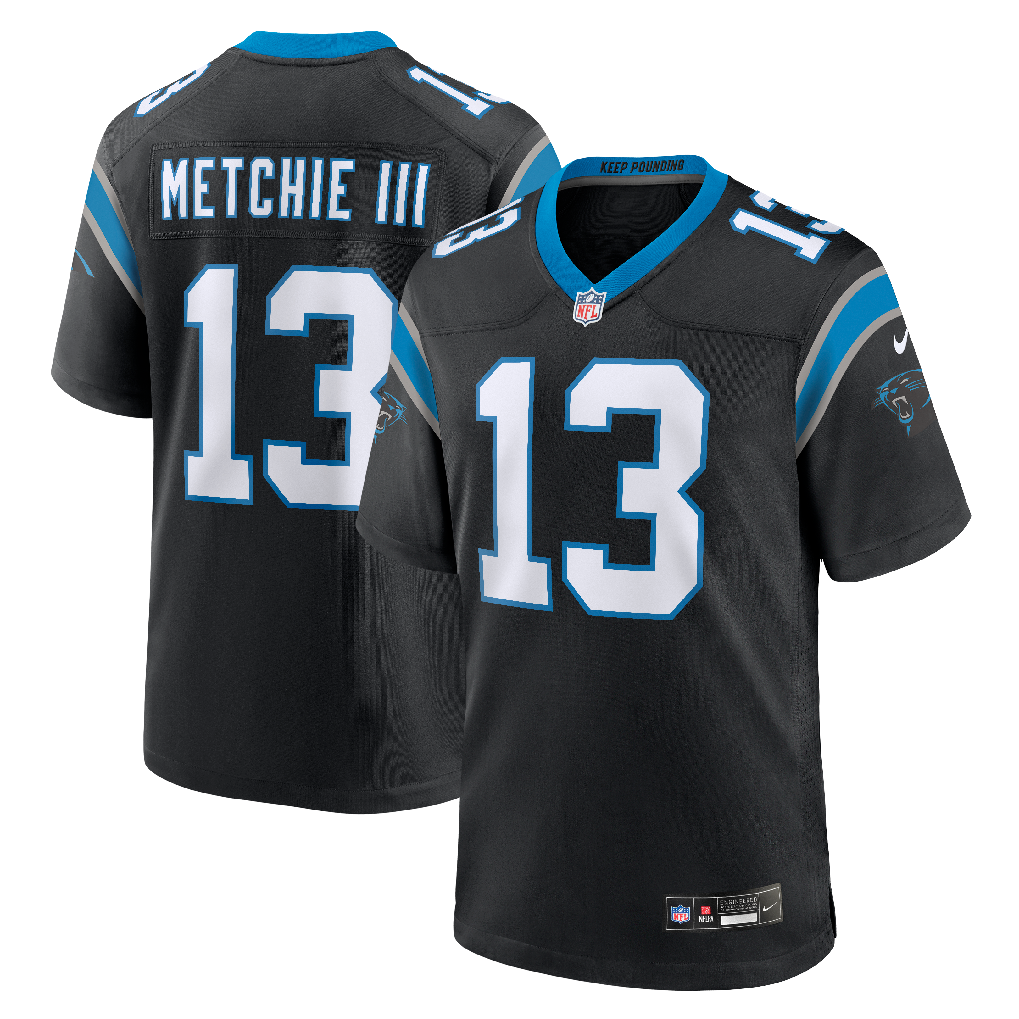 Maillot de match Nike John Metchie III noir des Panthers la Caroline pour homme