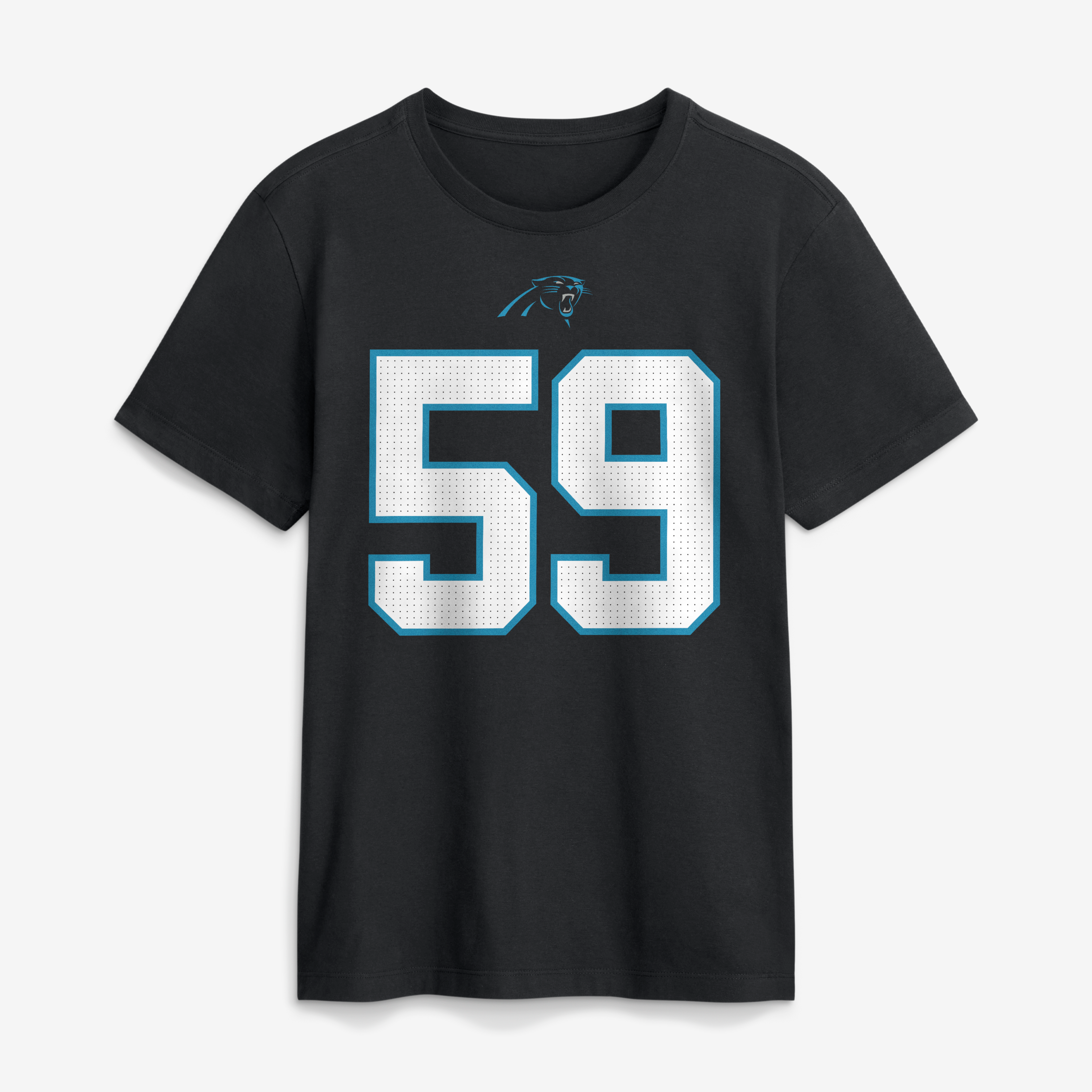 T-shirt Nike pour homme avec le nom et numéro retirés de Luke Kuechly, joueur des Panthers la Caroline.