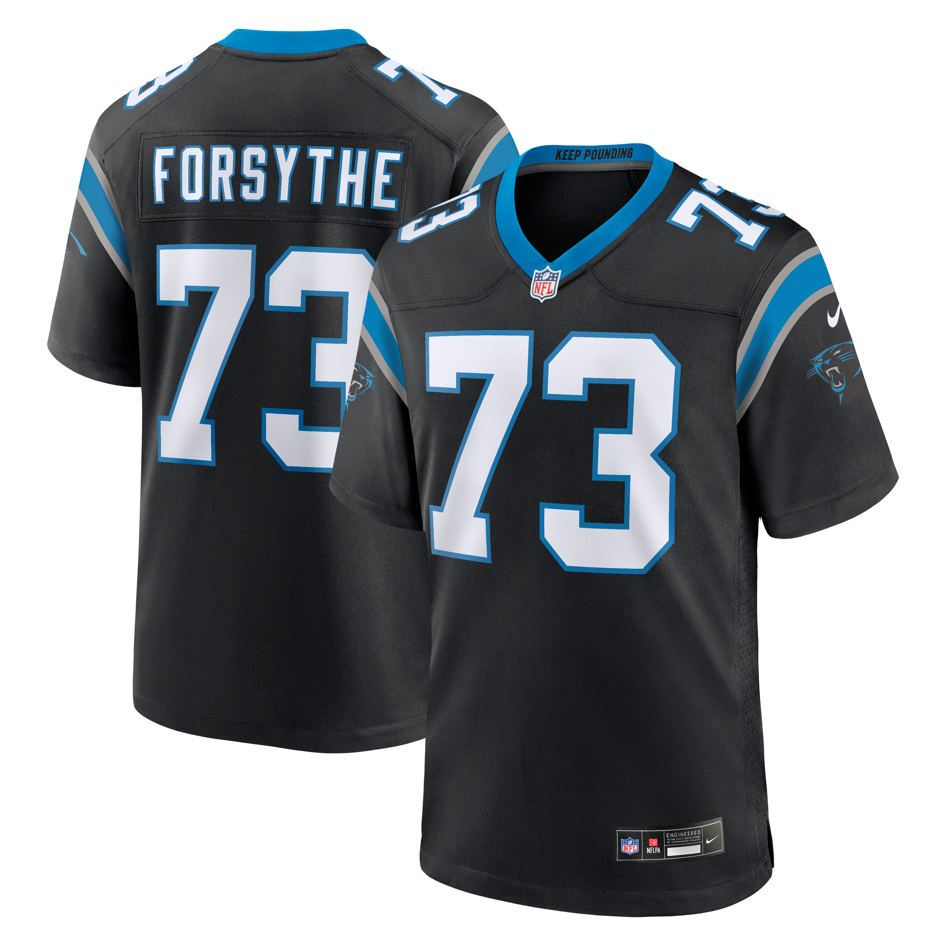 Maillot de match Nike Stone Forsythe noir pour homme, Carolina Panthers.