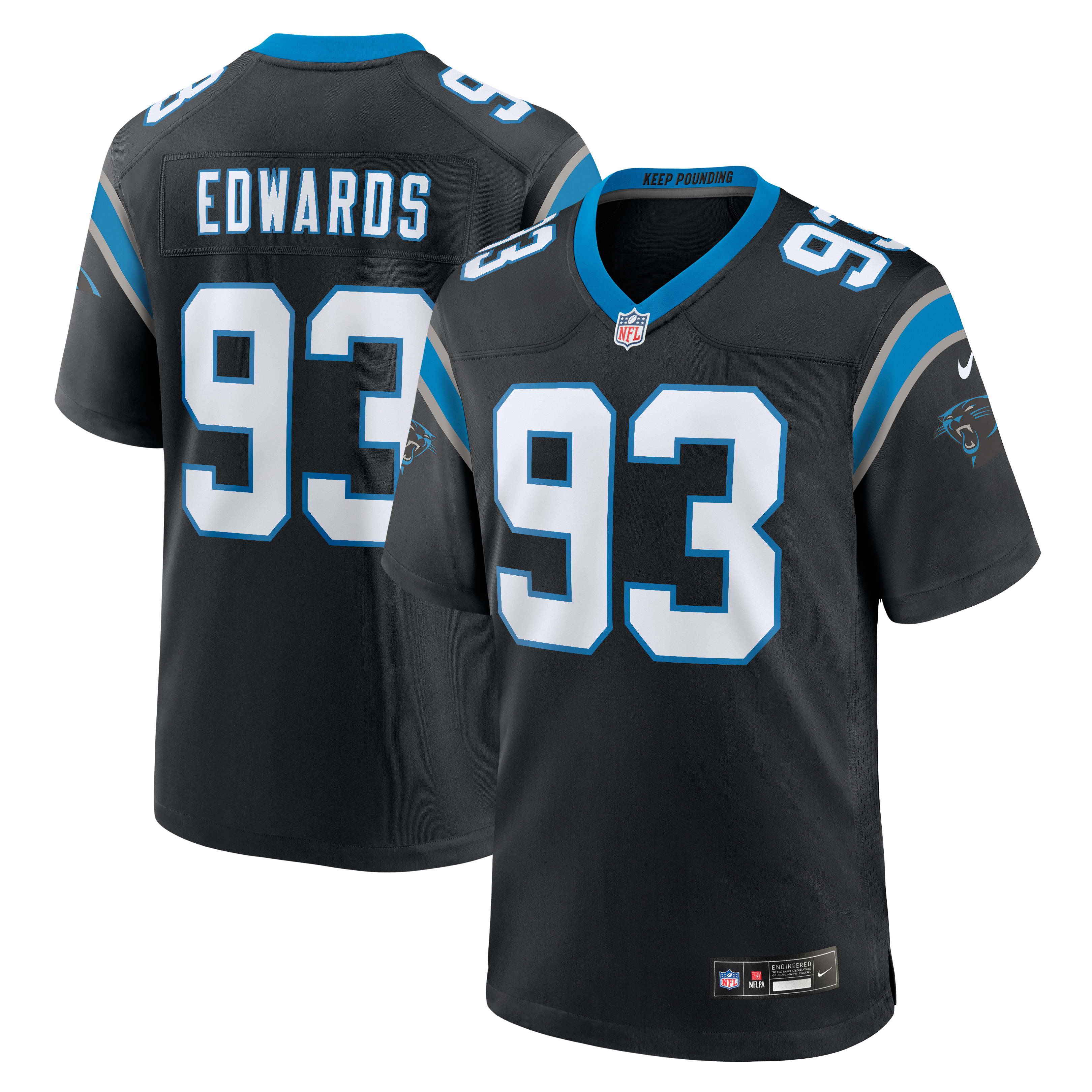 Maillot de match Nike TeRah Edwards noir des Panthers la Caroline pour homme