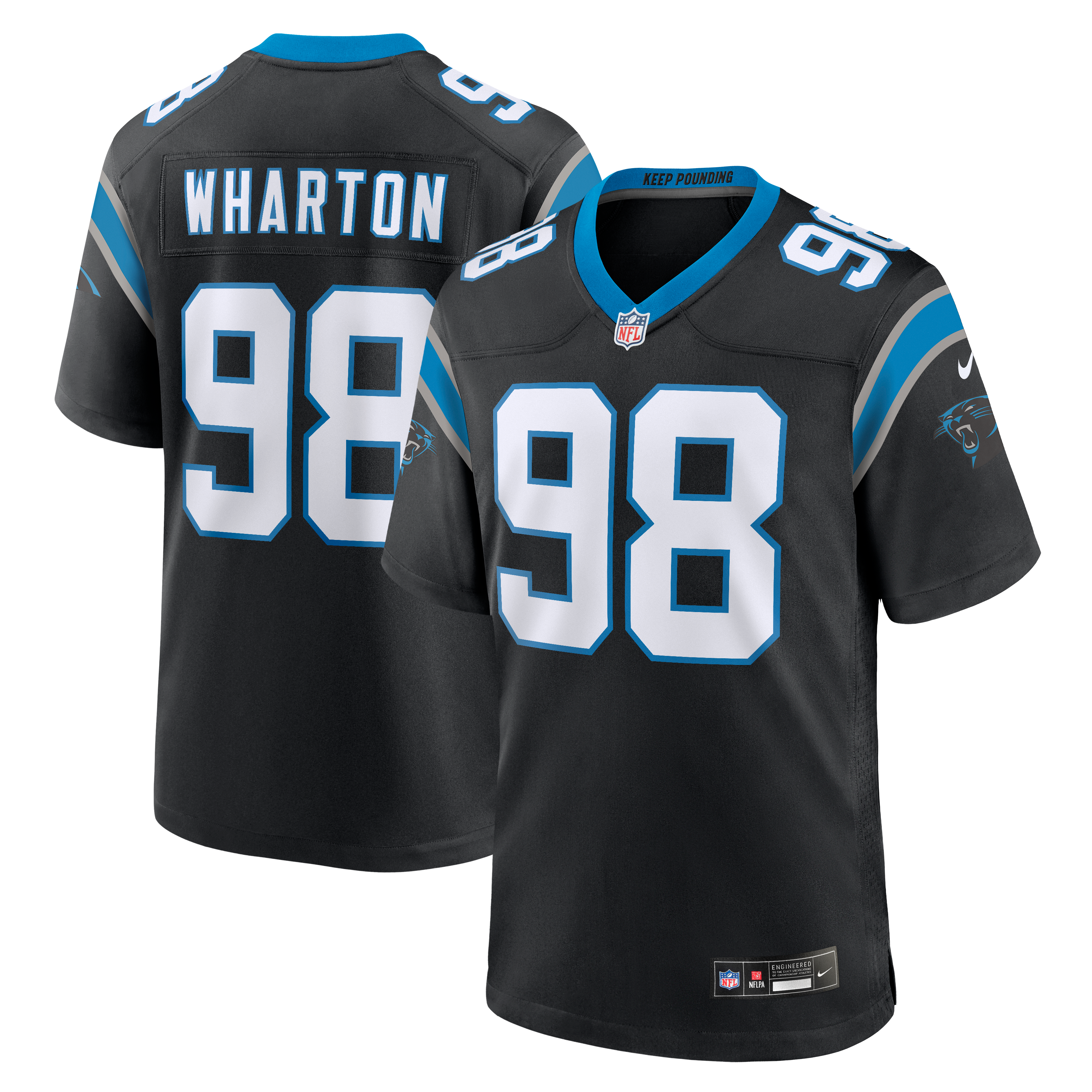 Maillot de match Nike Tershawn Wharton noir des Panthers la Caroline pour homme