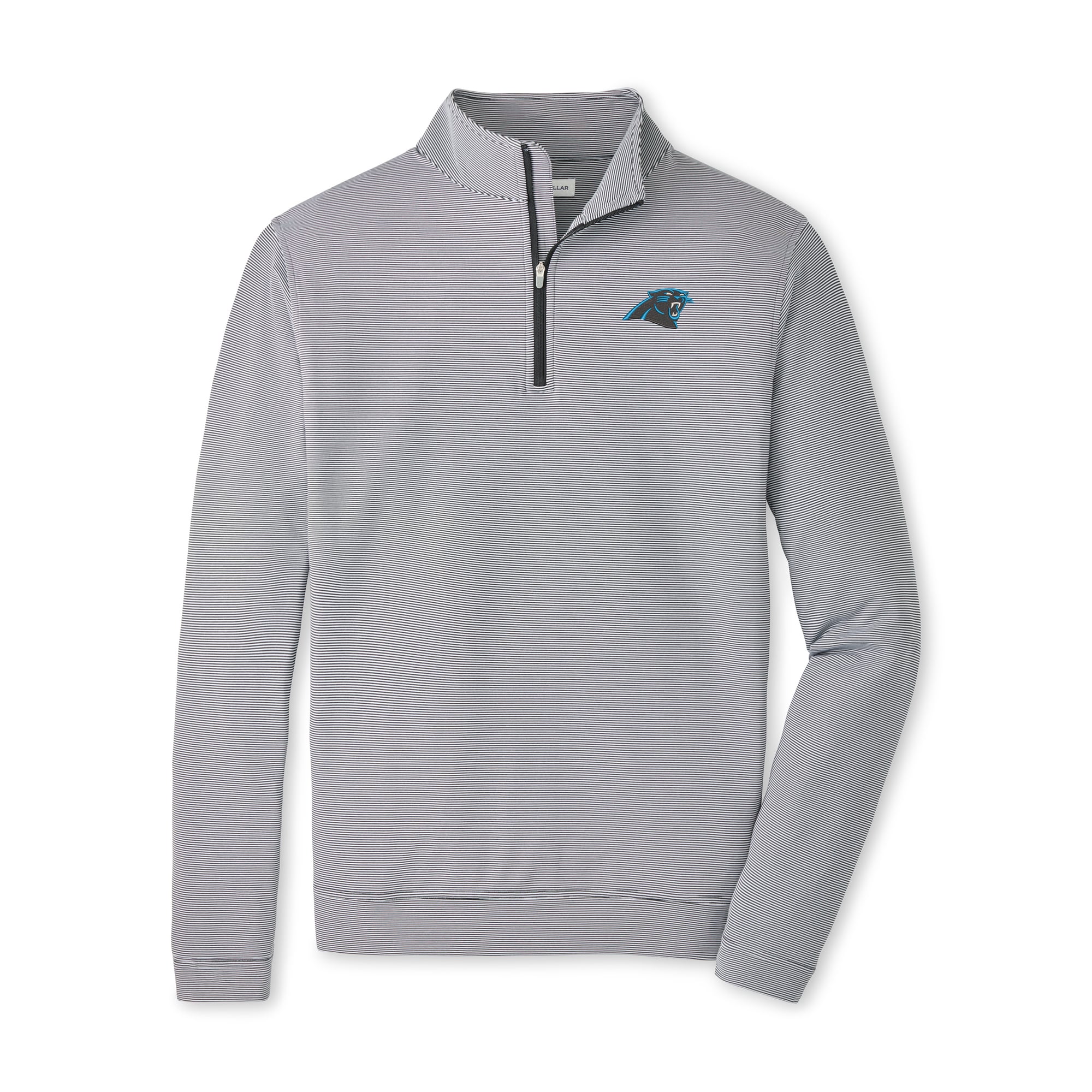 Pull à col zippé Peter Millar pour homme, noir et blanc, motif rayures Perth Sugar des Panthers de la Caroline.