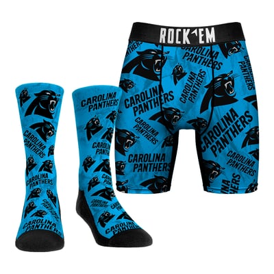 Carolina Panthers Rock Em All-Over Logo Underwear and Crew Socks Combo Pack