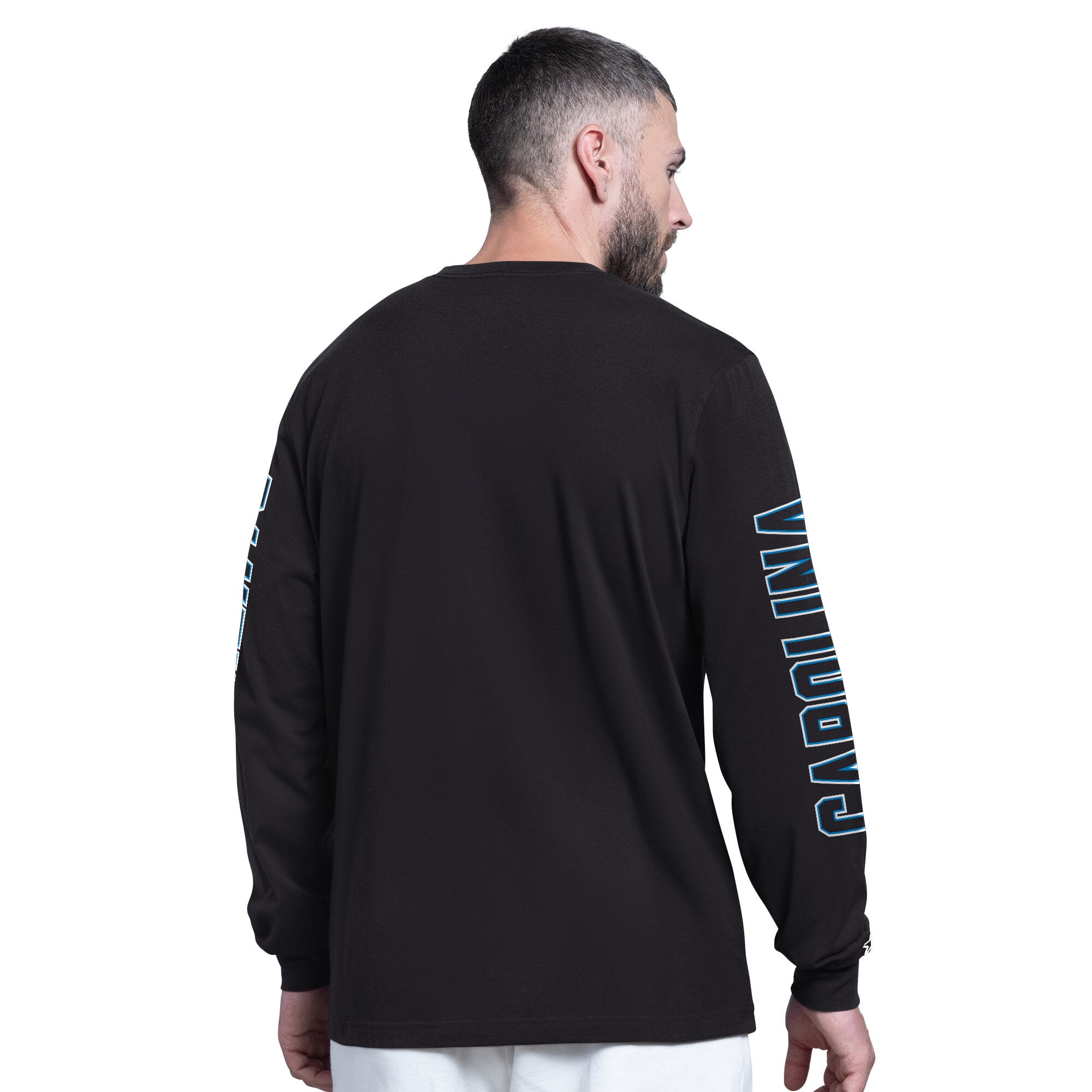 Men's Starter Black Carolina Panthers Clutch Hit II Long-Sleeve T-Shirt