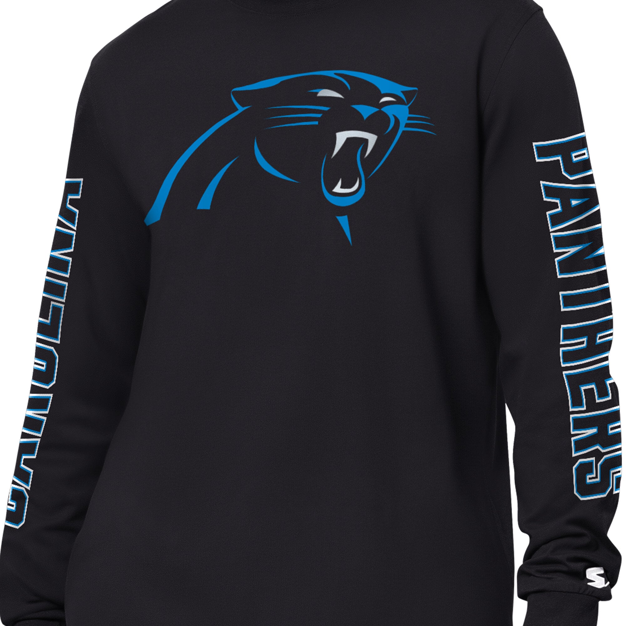 Men's Starter Black Carolina Panthers Clutch Hit II Long-Sleeve T-Shirt