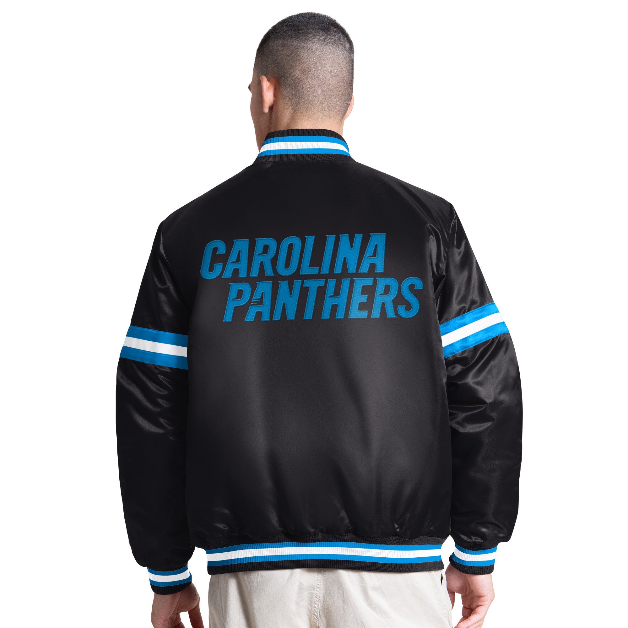 Veste universitaire Starter noire pour homme, modèle Courtside des Panthers de la Caroline, à boutons-pression.