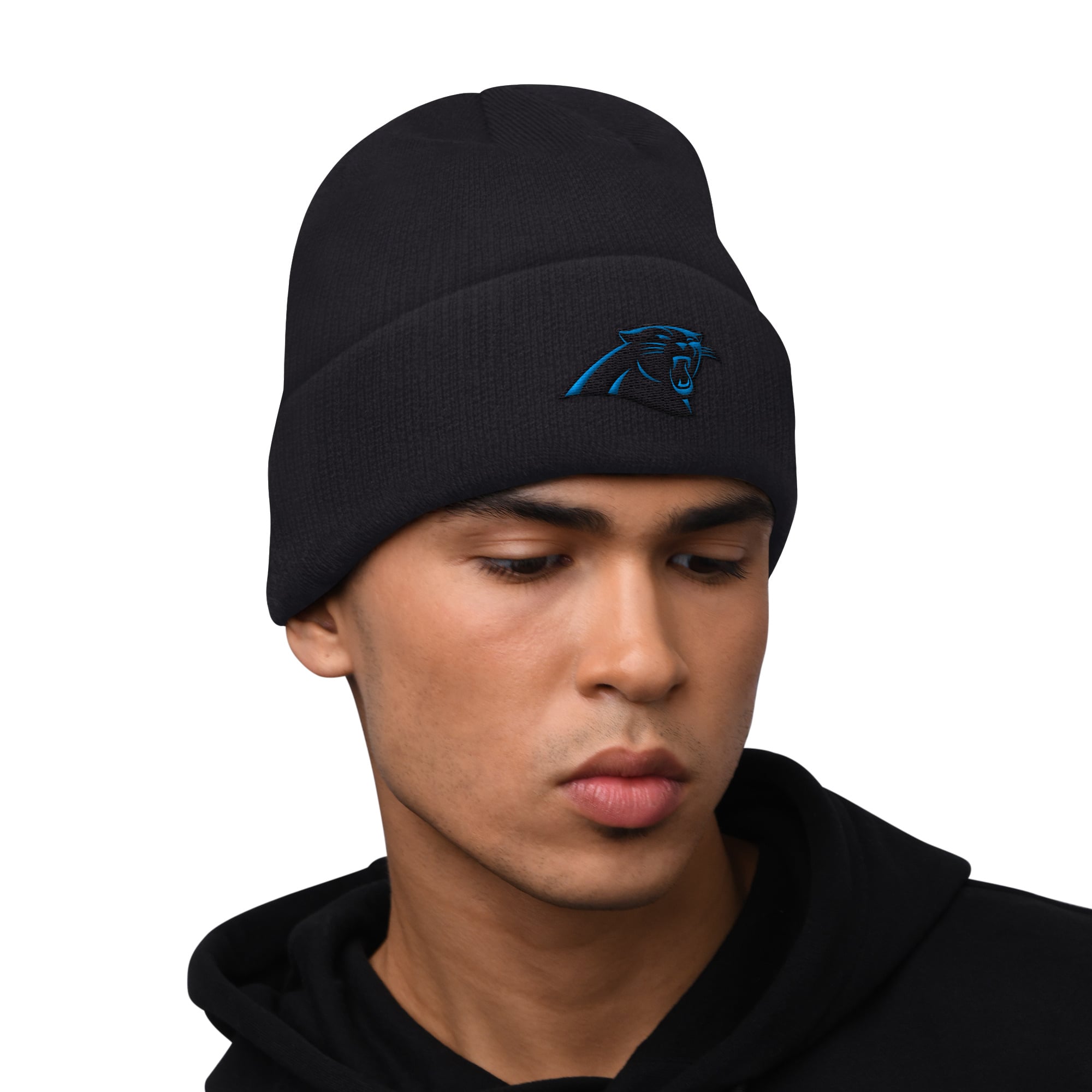Men's Starter  Black Carolina Panthers Hoodie and Cuffed Knit Hat Combo Pack
