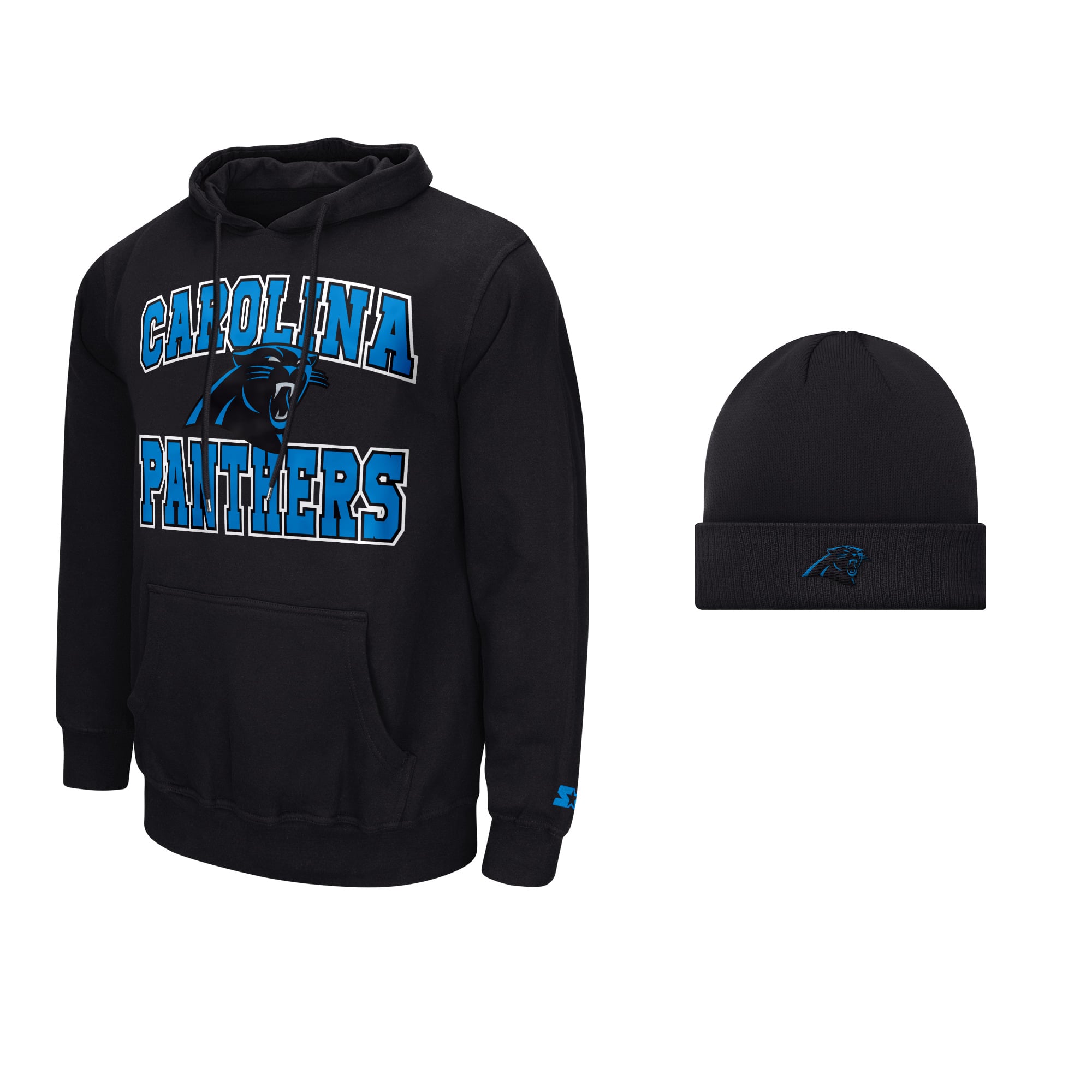 Men's Starter Black Carolina Panthers Hoodie and Cuffed Knit Hat Combo Pack