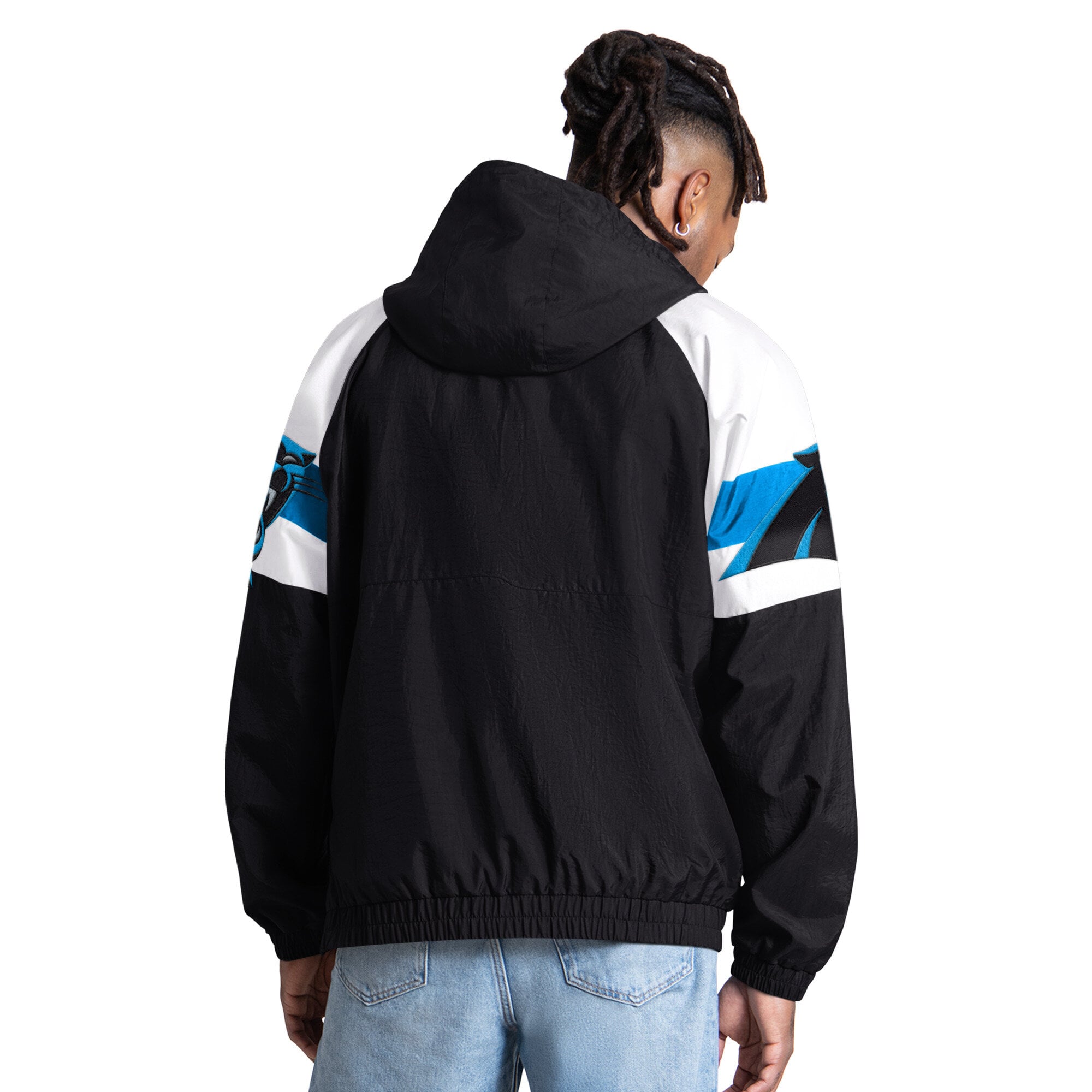 Men's Starter Black Carolina Panthers Street Cut Half-Zip Jacket