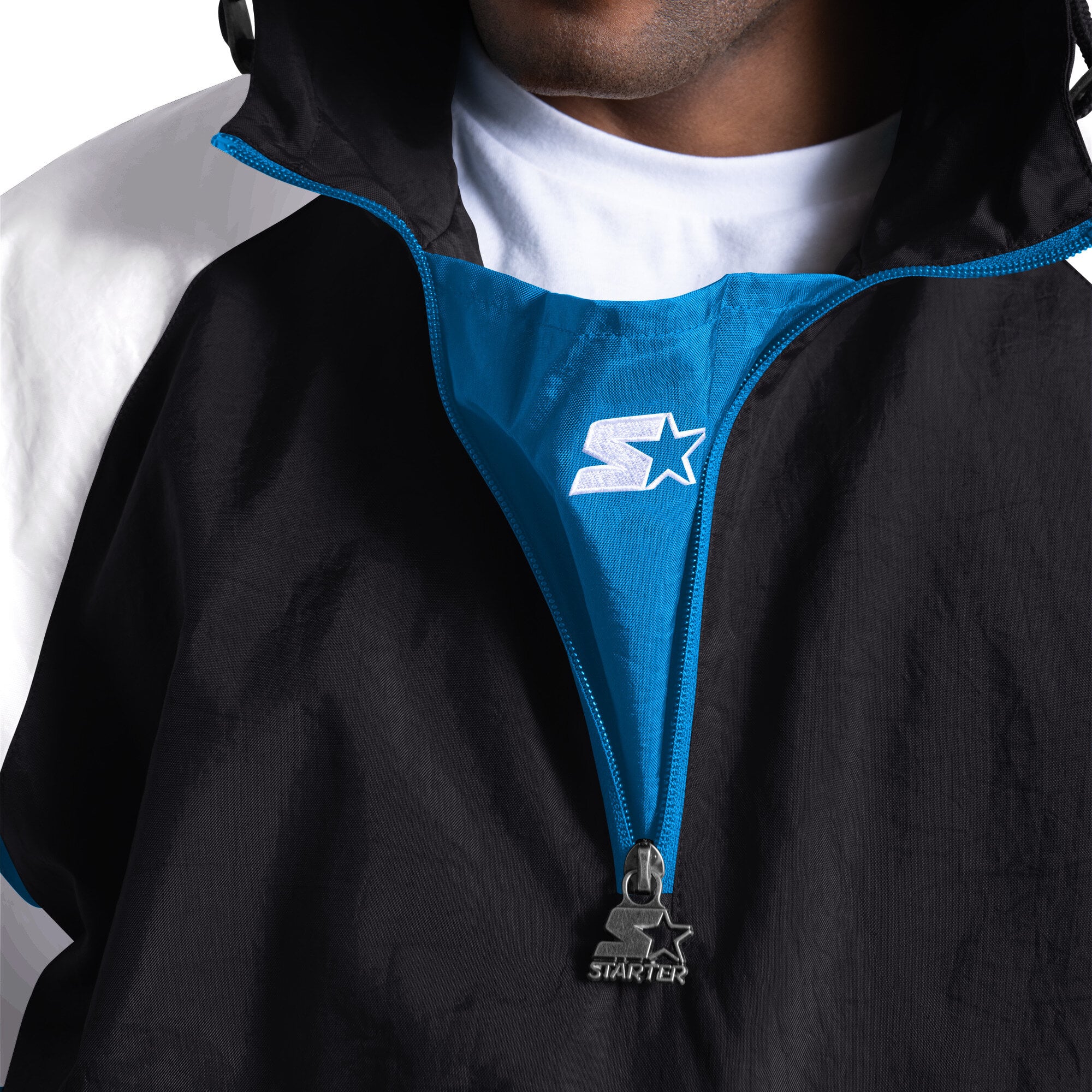 Men's Starter Black Carolina Panthers Street Cut Half-Zip Jacket