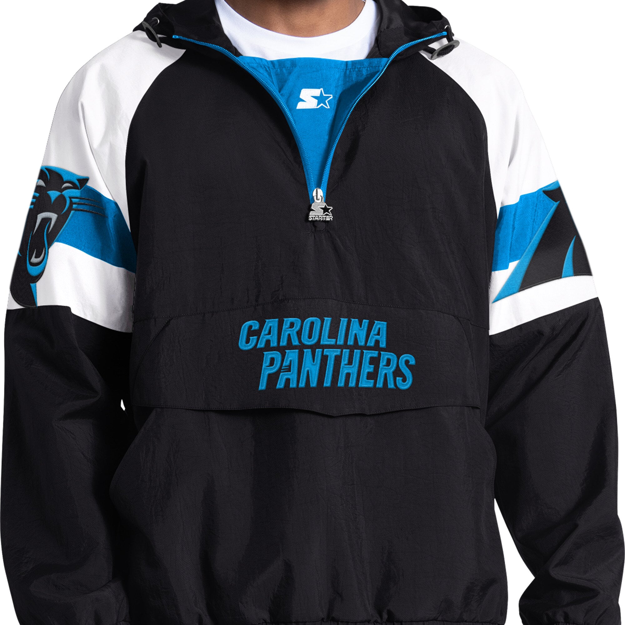 Men's Starter Black Carolina Panthers Street Cut Half-Zip Jacket