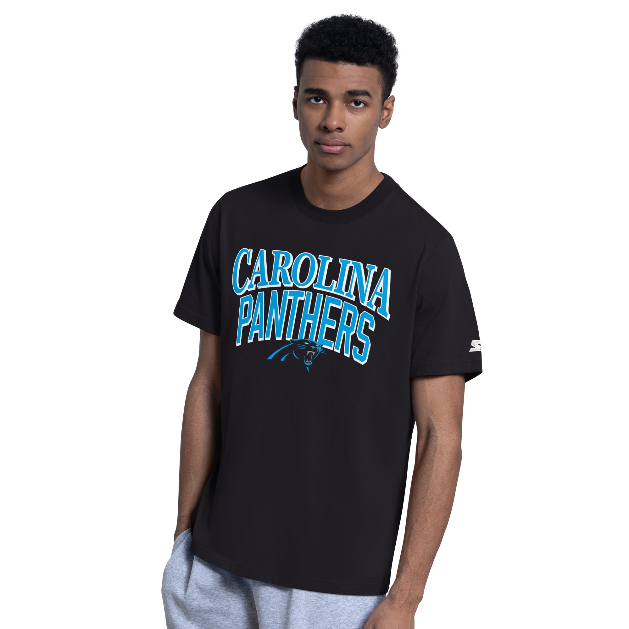 Lot de deux t-shirts à logo Carolina Panthers, noir/gris chiné, la marque Starter, pour homme