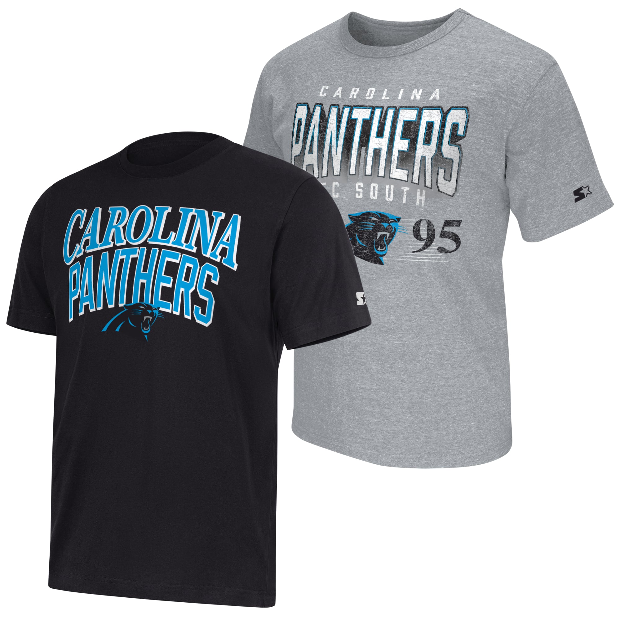Lot de deux t-shirts à logo Carolina Panthers, noir/gris chiné, la marque Starter, pour homme