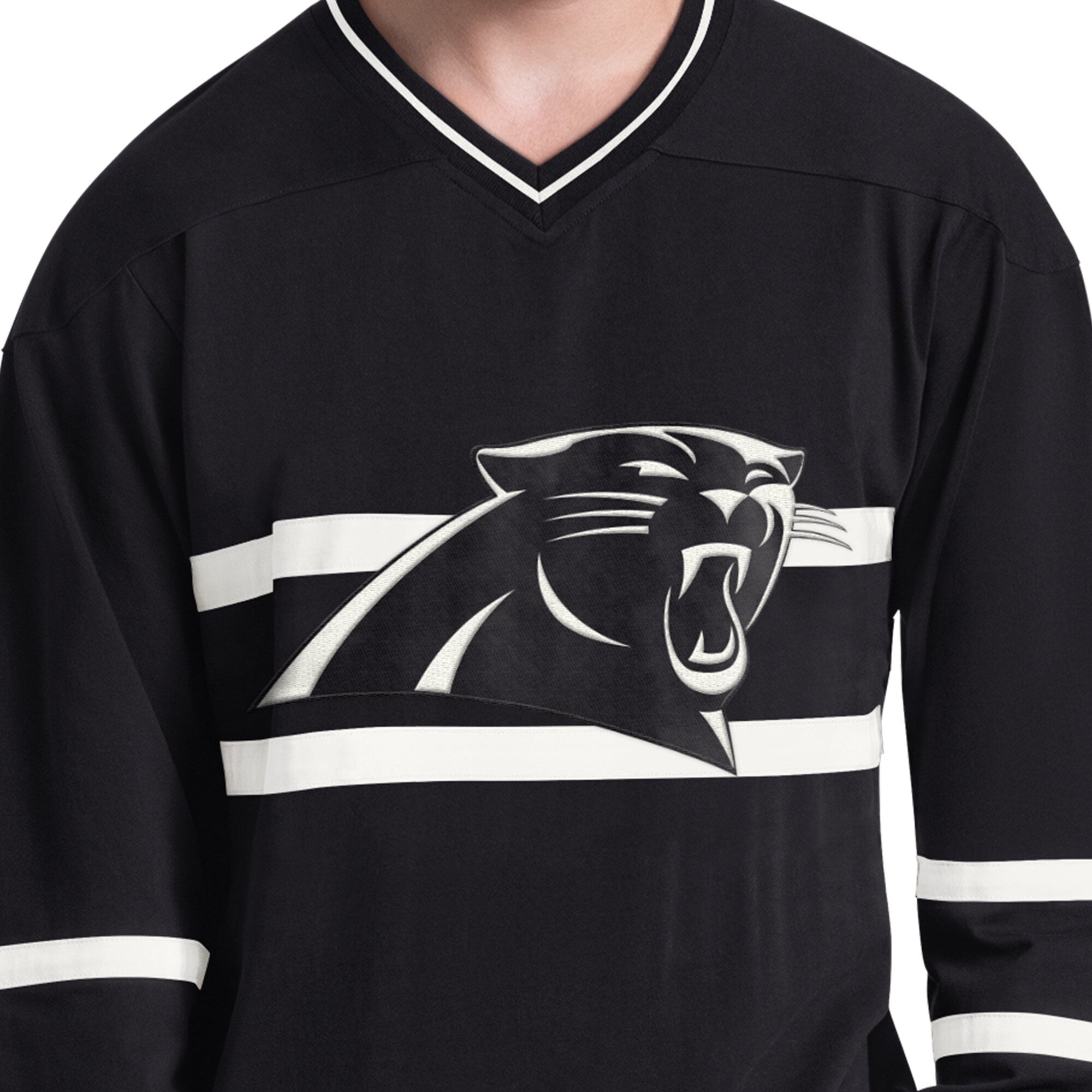 T-shirt à manches longues Starter noir et blanc pour homme, emblème des Panthers de la Caroline