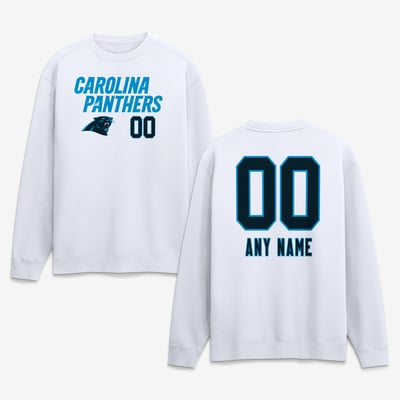 Carolina Panthers  Touchdown Wordmark Personalized Name & Number Sweatshirt - White