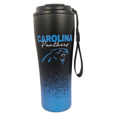 Carolina Panthers Pegasus 20oz Splatter Script Stainless Steel ProSip Coffee Cup with Strap