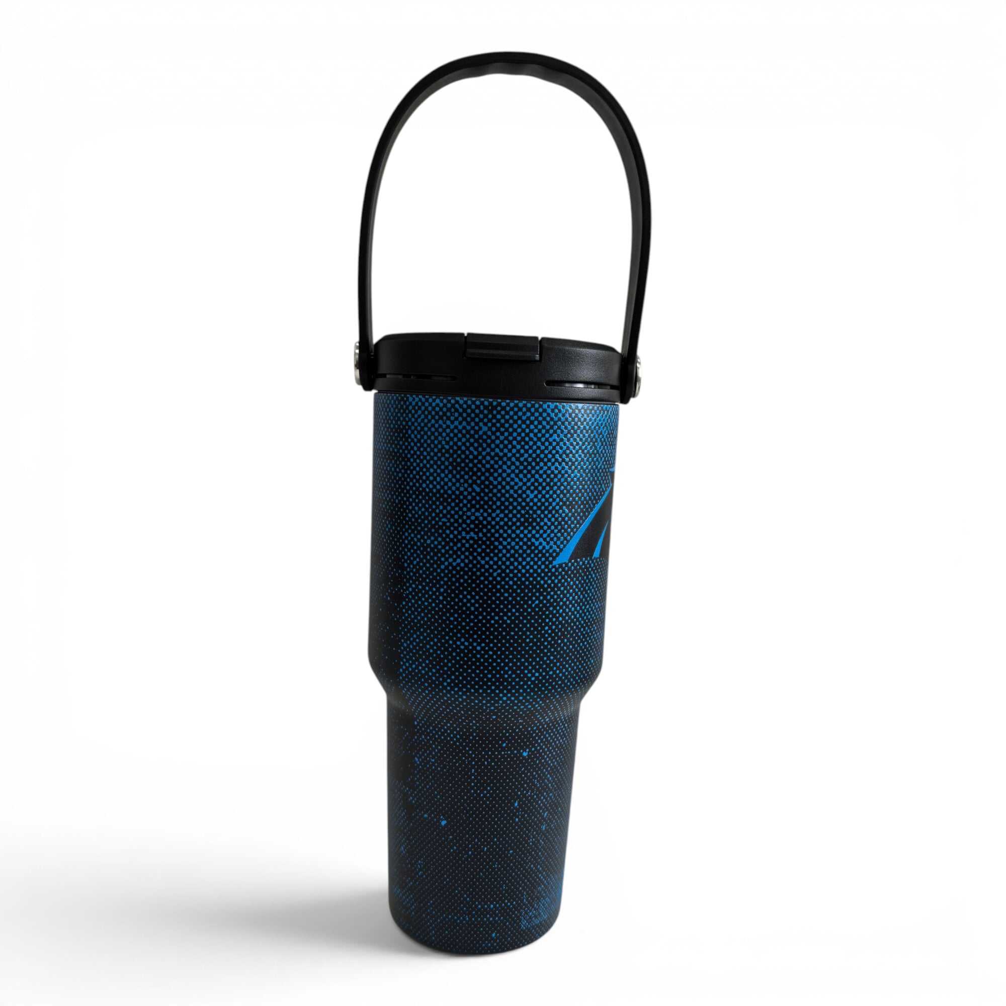 Gourde Pegasus Carolina Panthers 710 ml (24 oz) en acier inoxydable à double bouchon et motif moucheté dégradé