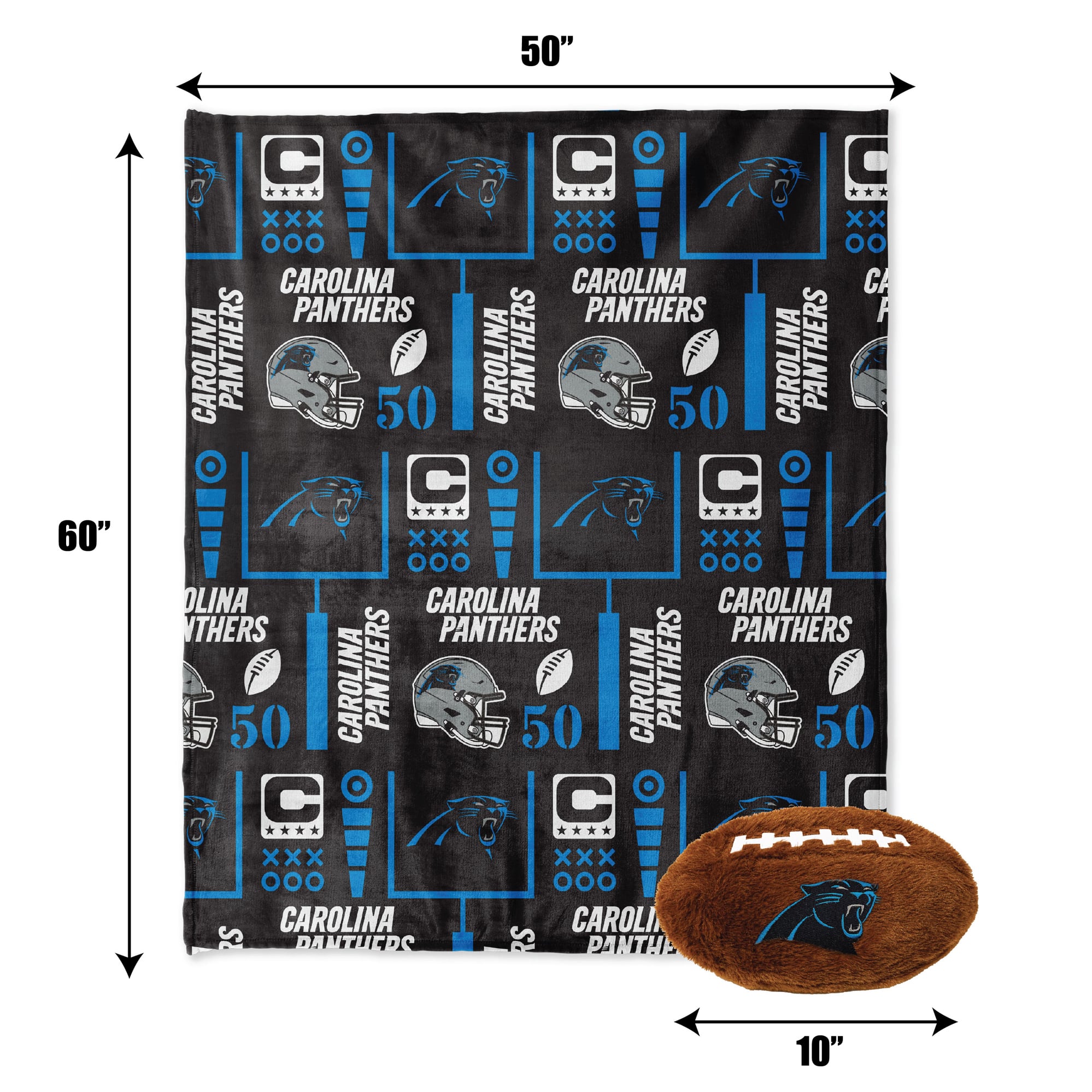 Pegasus Carolina Panthers 50" x 60" Blackout Team Spirit Ultra Soft Throw & Plush Football Combo Pack