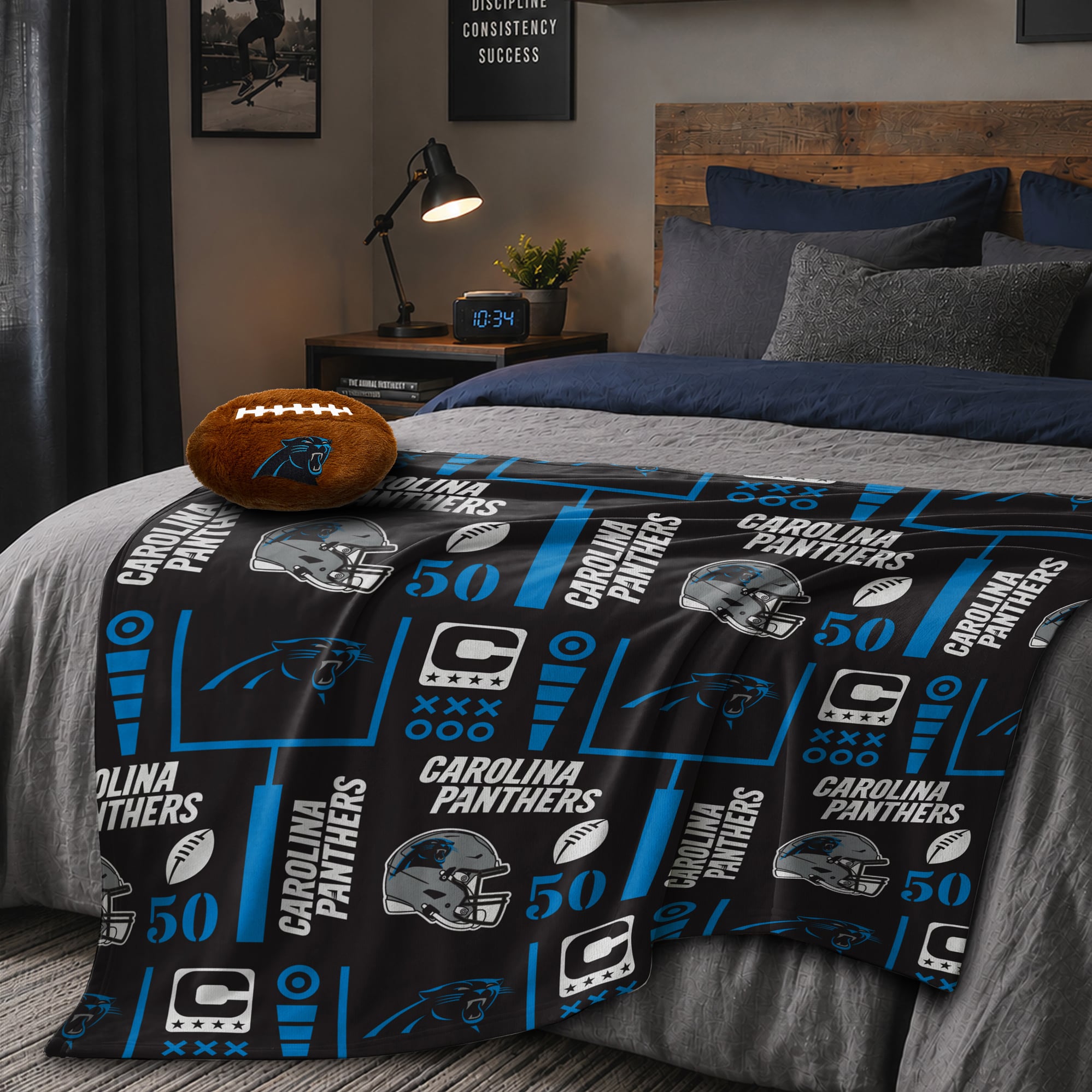 Pegasus Carolina Panthers 50" x 60" Blackout Team Spirit Ultra Soft Throw & Plush Football Combo Pack