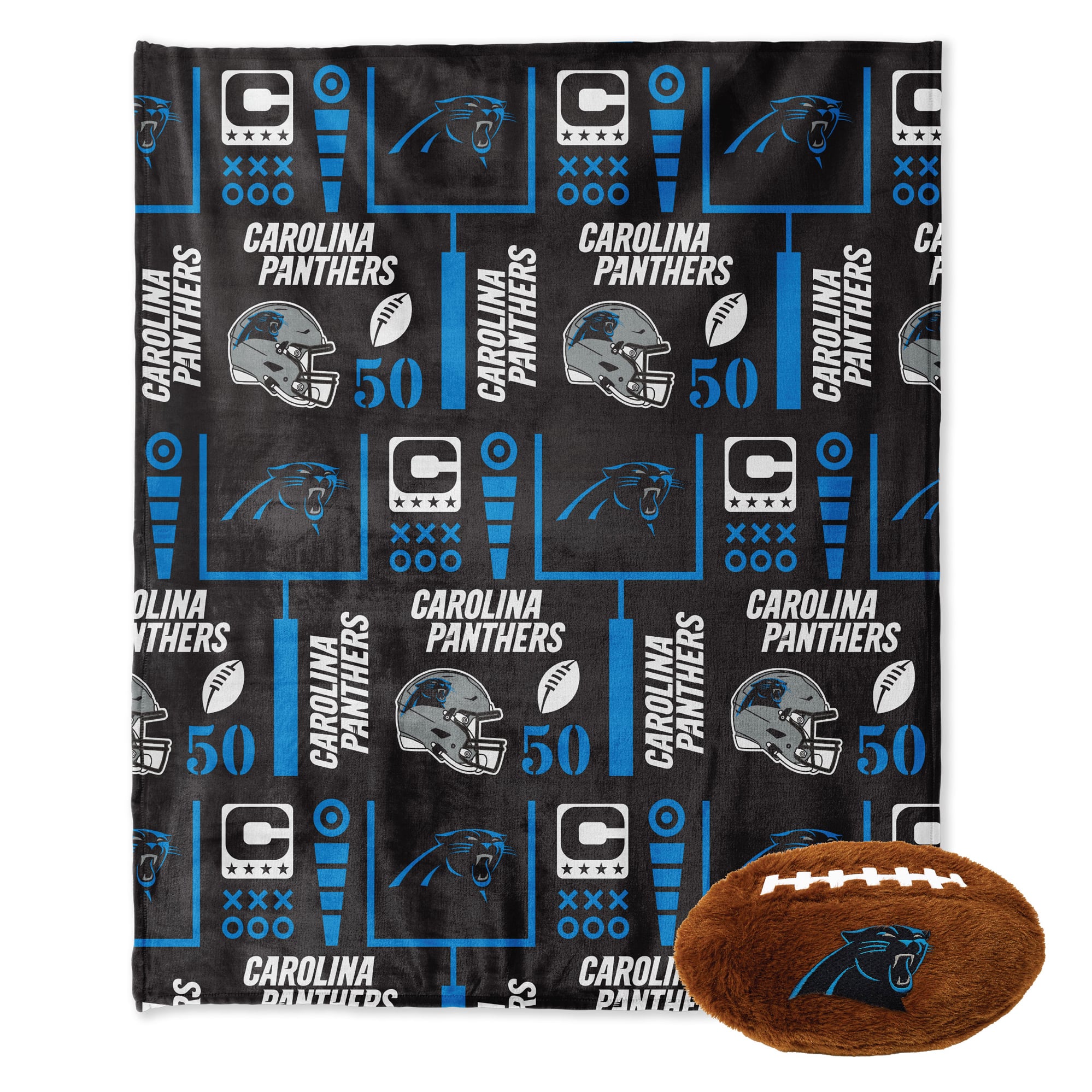 Pegasus Carolina Panthers 50" x 60" Blackout Team Spirit Ultra Soft Throw & Plush Football Combo Pack