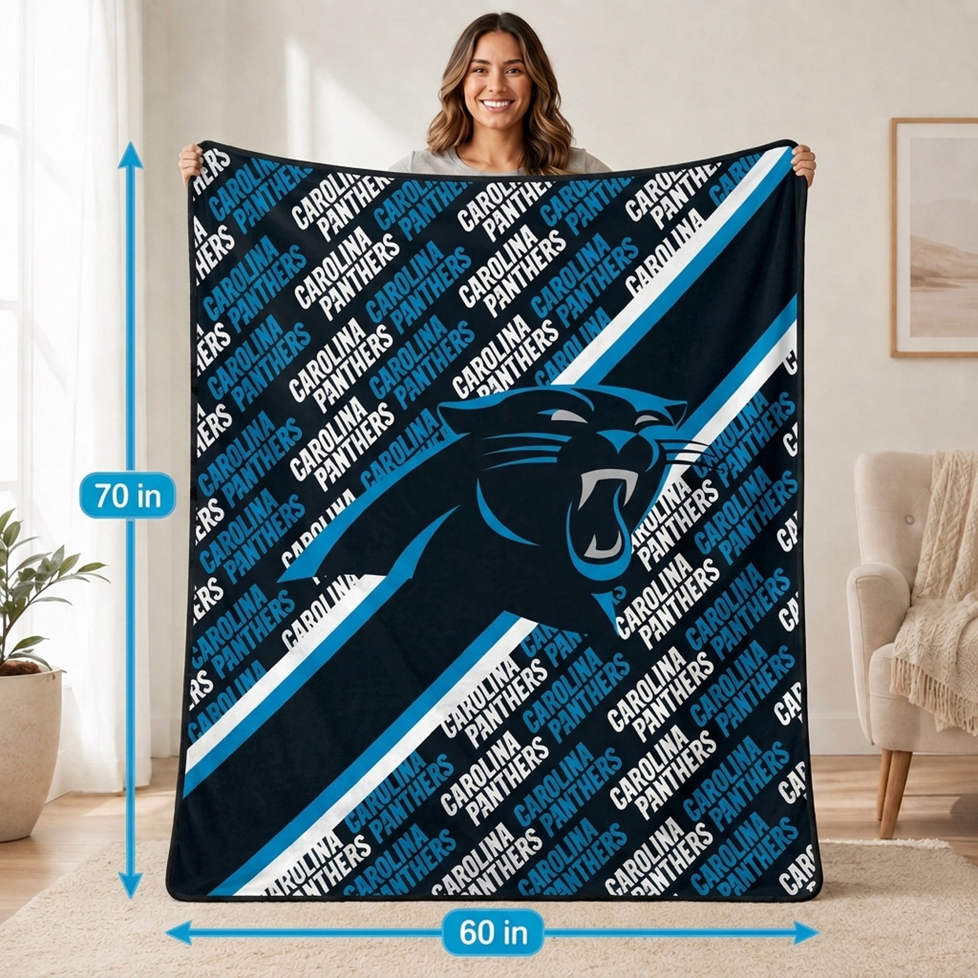 Pegasus Carolina Panthers 60" x 70" Diagonal Lined Wordmark Ultra Soft Blanket