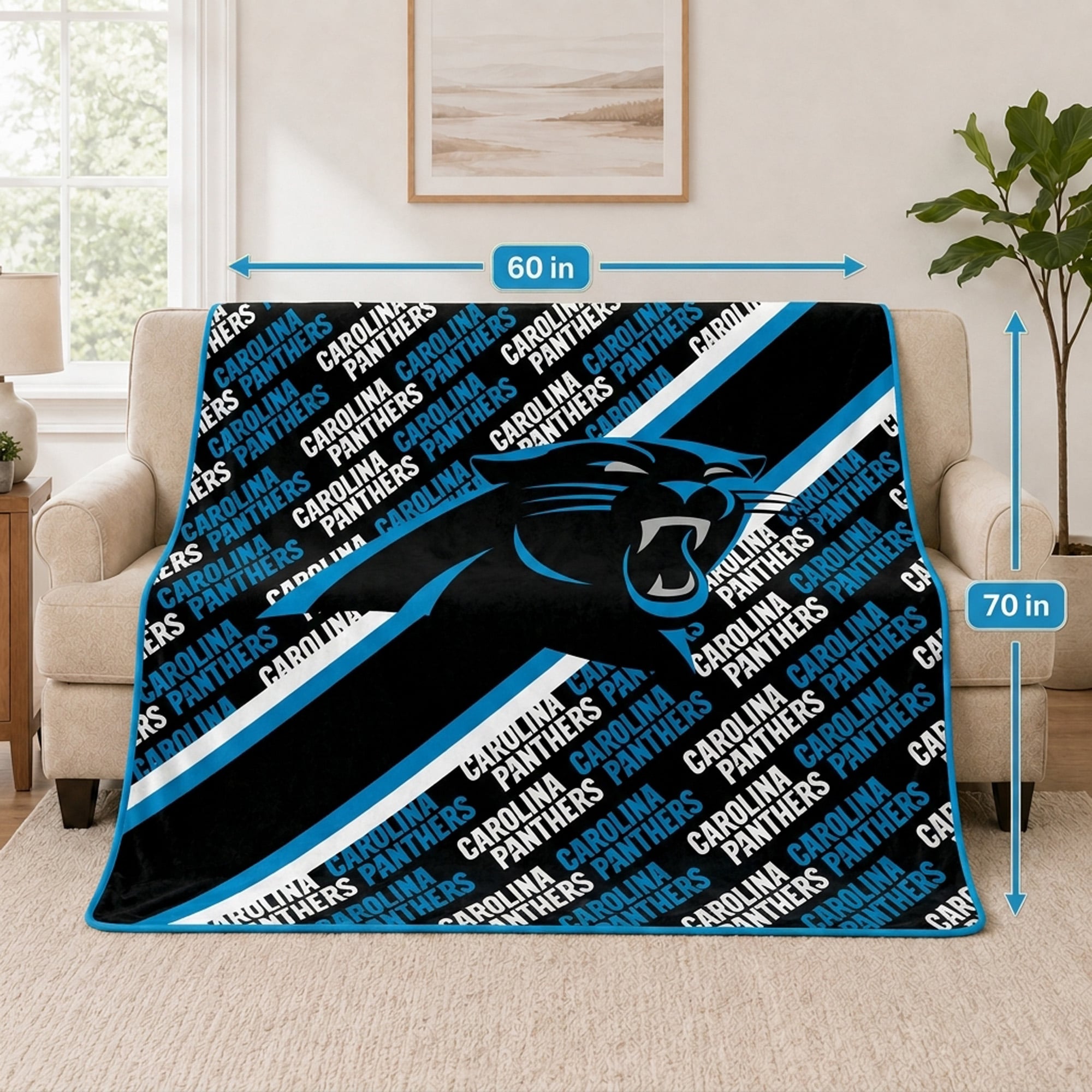 Pegasus Carolina Panthers 60" x 70" Diagonal Lined Wordmark Ultra Soft Blanket