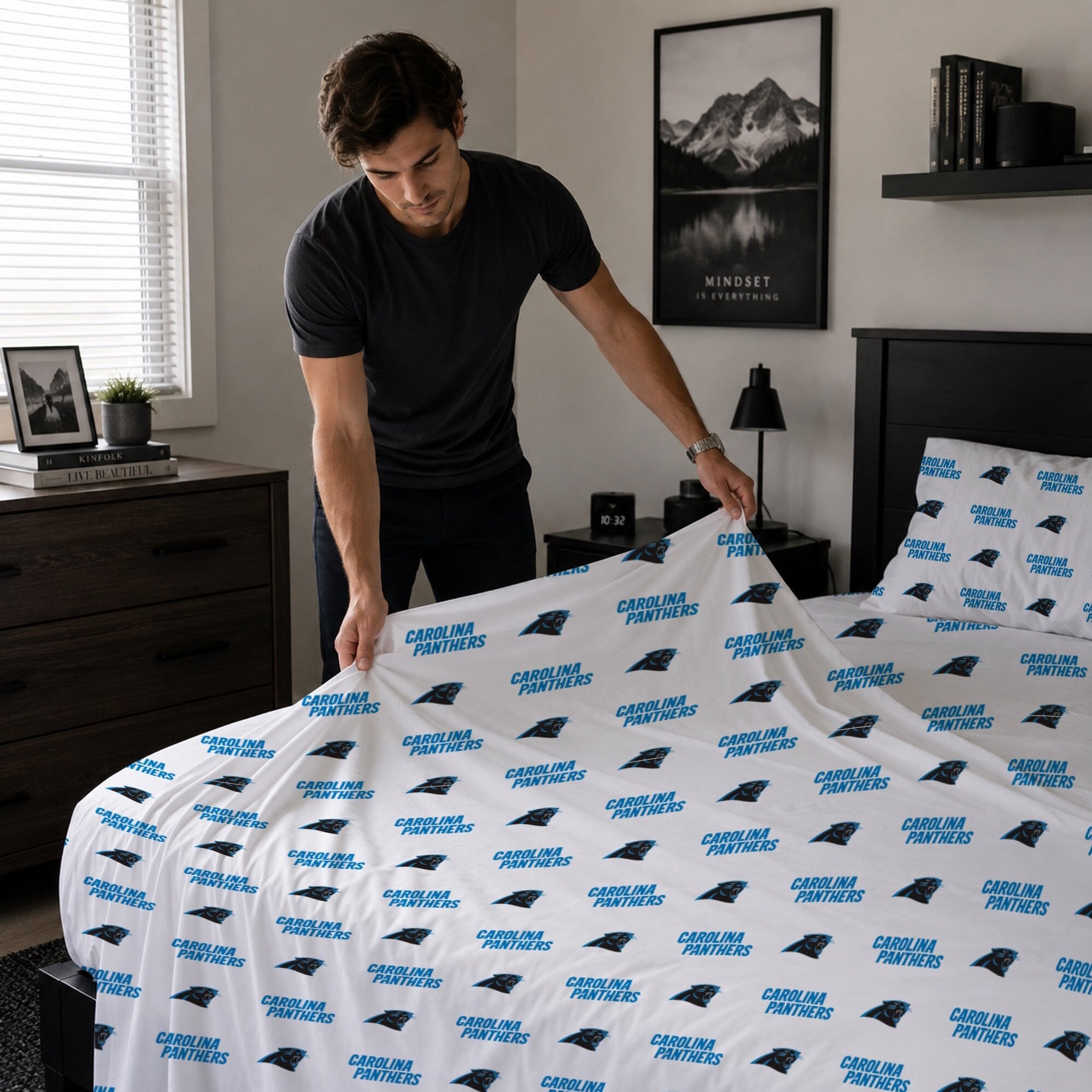 Ensemble de draps quatre pièces Pegasus Carolina Panthers pour lit queen