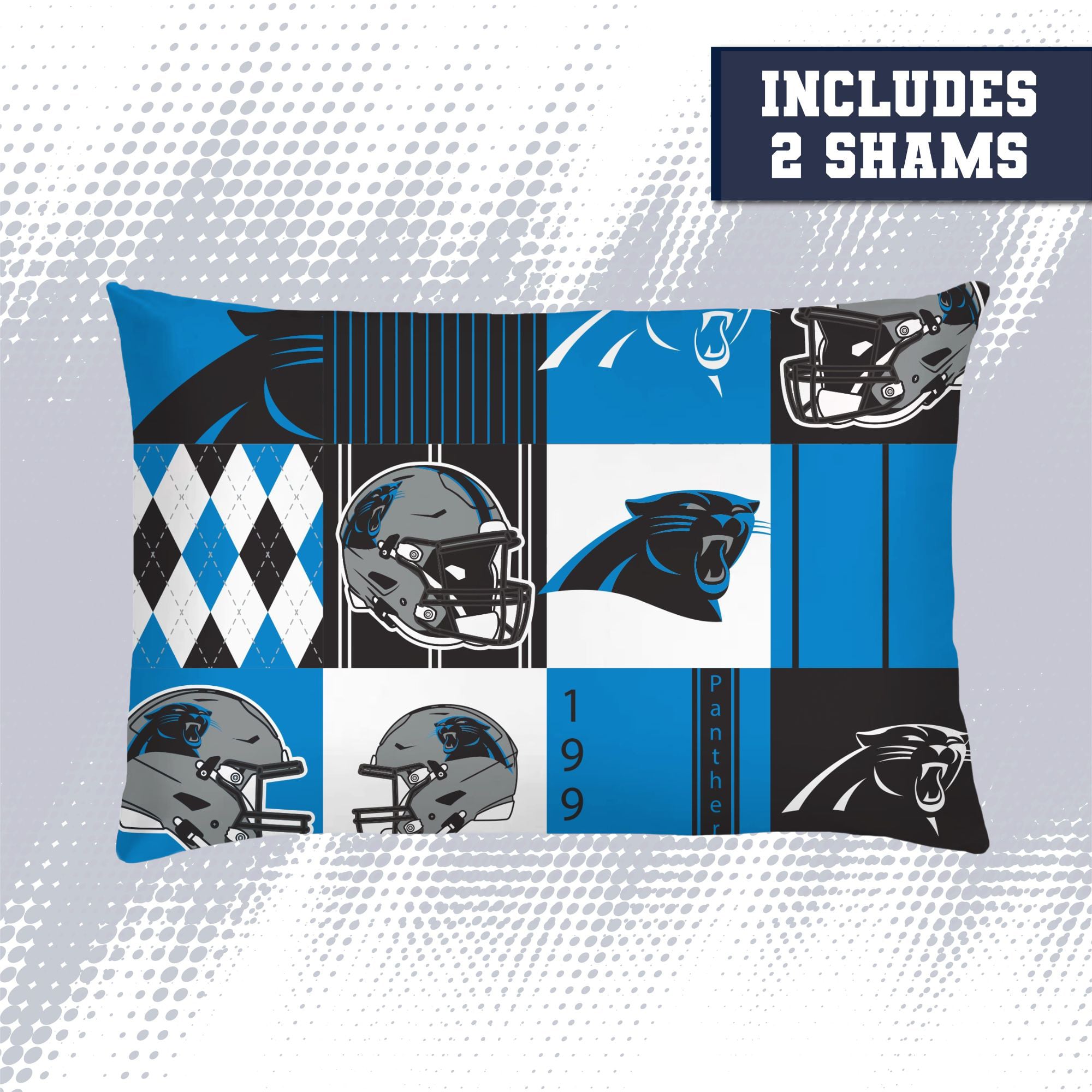 Ensemble de literie trois pièces à carreaux patchwork Pegasus Carolina Panthers, format grand/queen.