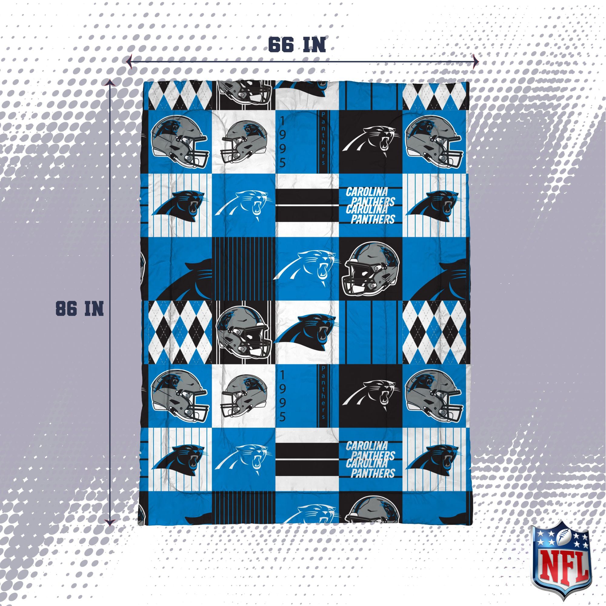 Ensemble de literie deux pièces Pegasus Carolina Panthers Patchwork Plaid pour lit simple/simple XL