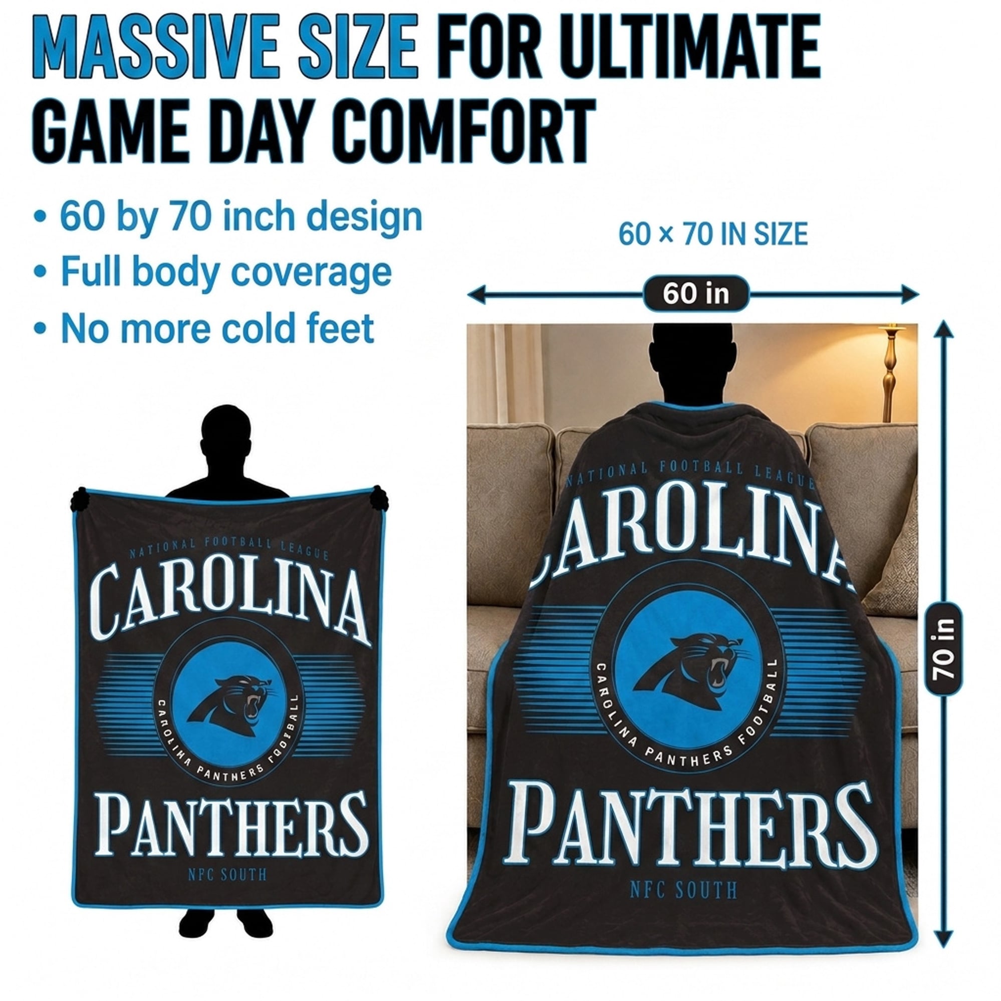 Pegasus Carolina Panthers Spotlight Arch 60" x 70" Ultra Soft Throw Blanket