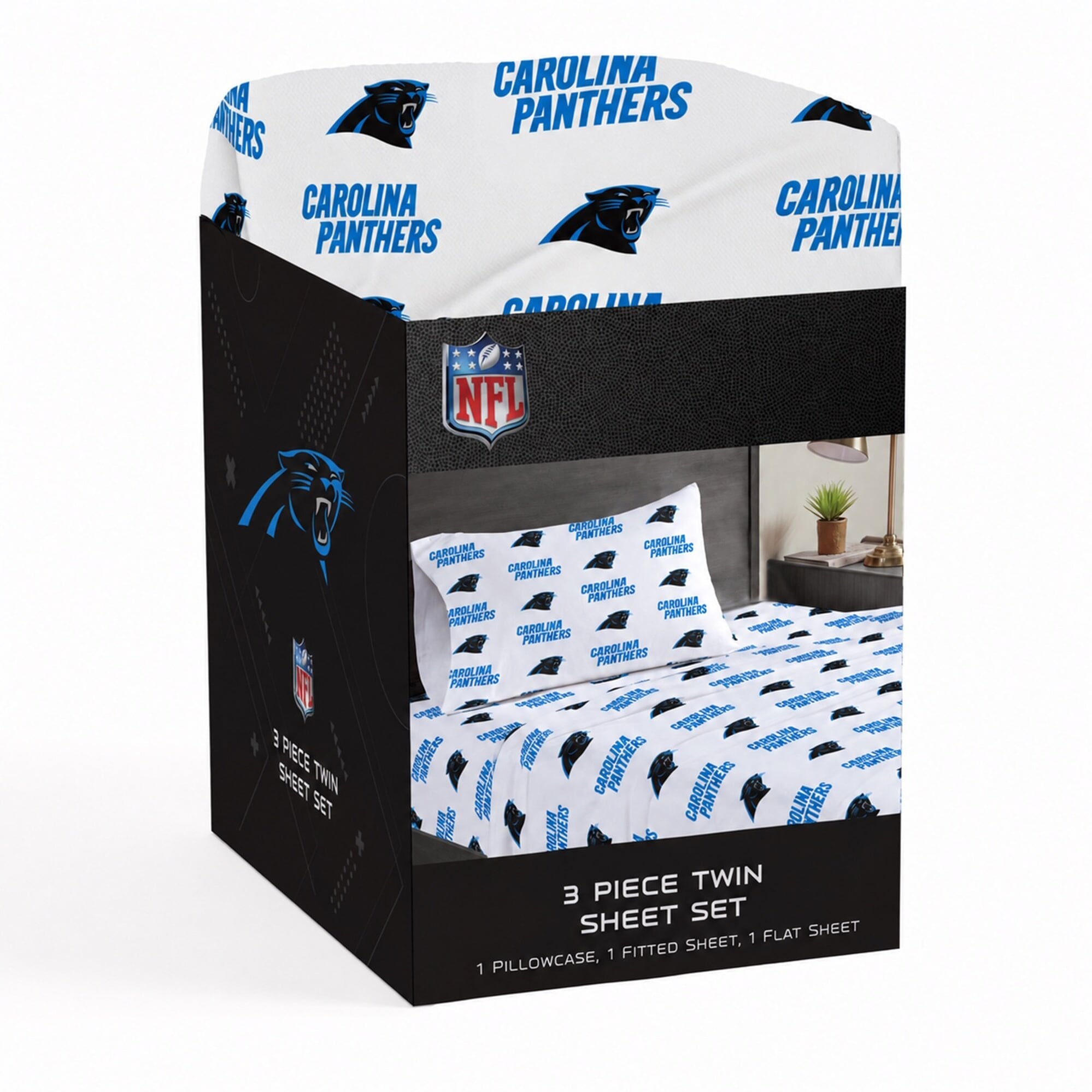 Ensemble de draps trois pièces Pegasus Carolina Panthers pour lit simple