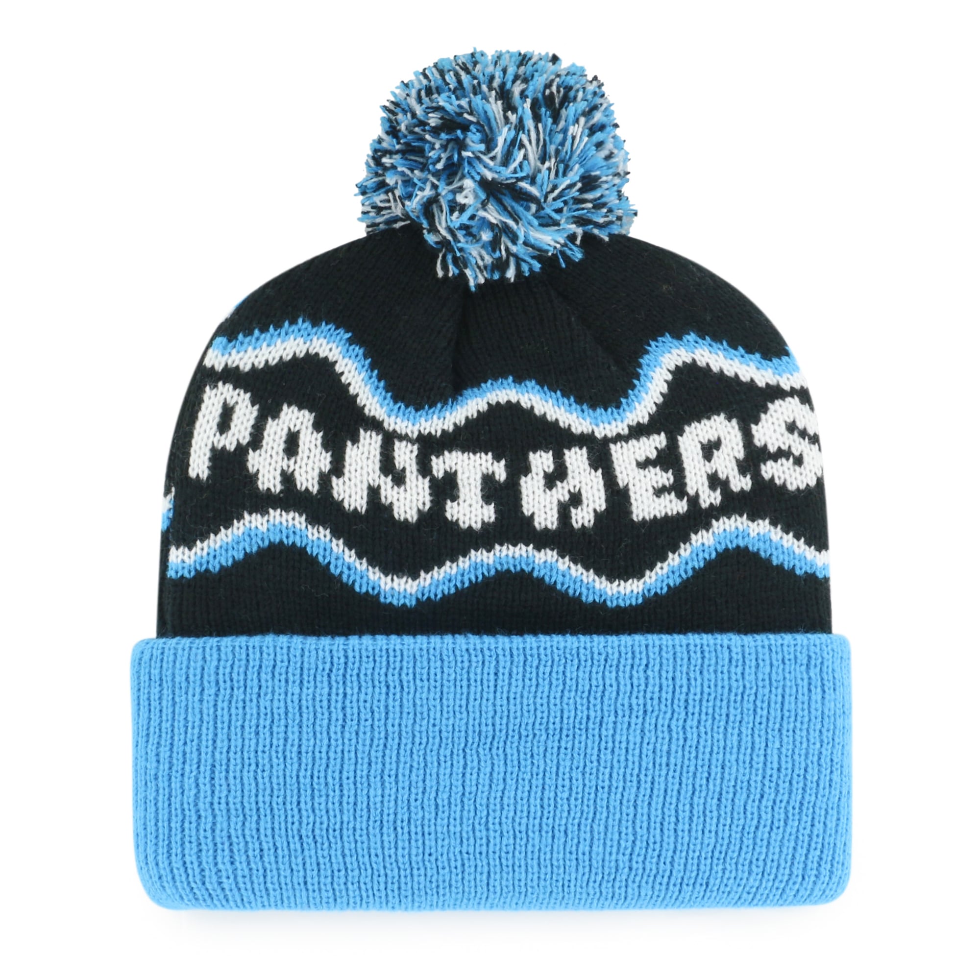 Bonnet tricoté à revers noir Carolina Panthers, style gribouillis, pour enfants d'âge préscolaire (année 47).