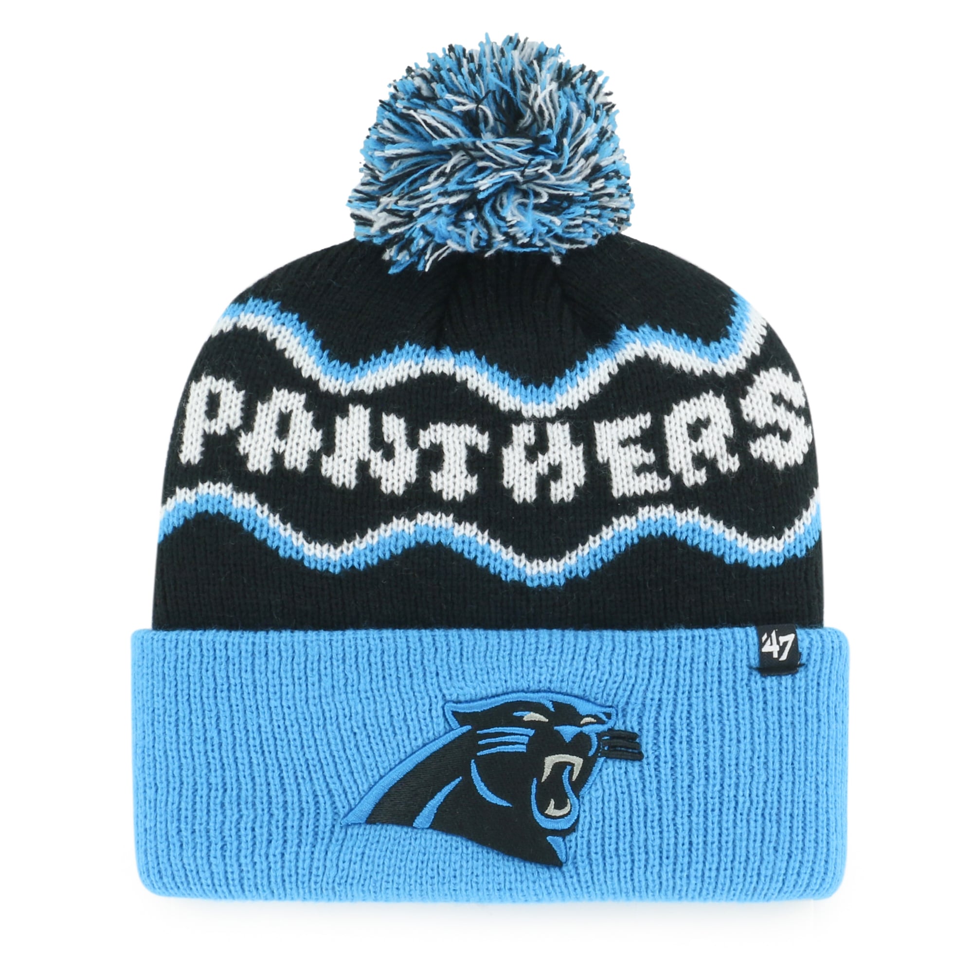 Bonnet tricoté à revers noir Carolina Panthers, style gribouillis, pour enfants d'âge préscolaire (année 47).