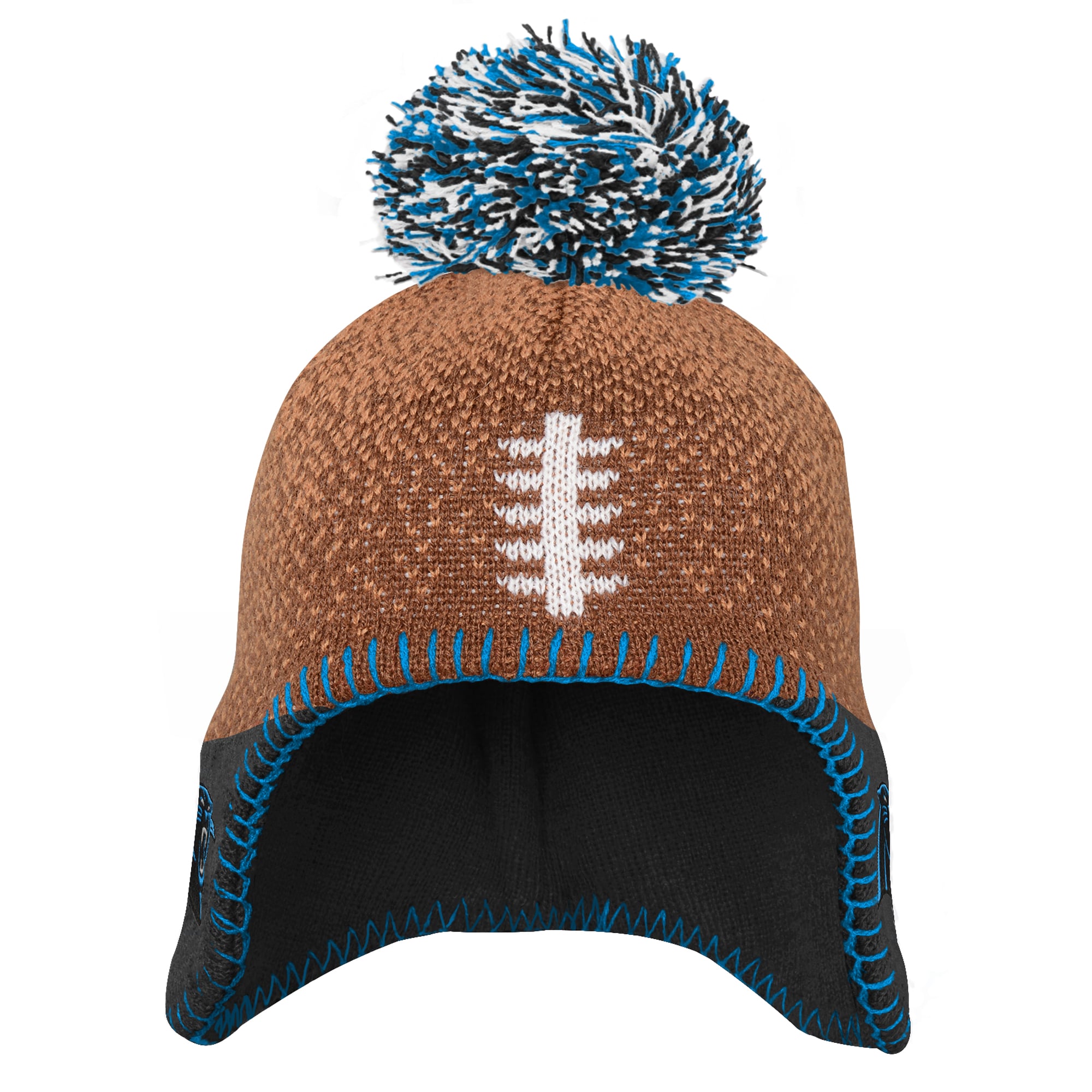 Bonnet tricoté marron à motif tête de football des Panthers de la Caroline pour enfants d'âge préscolaire