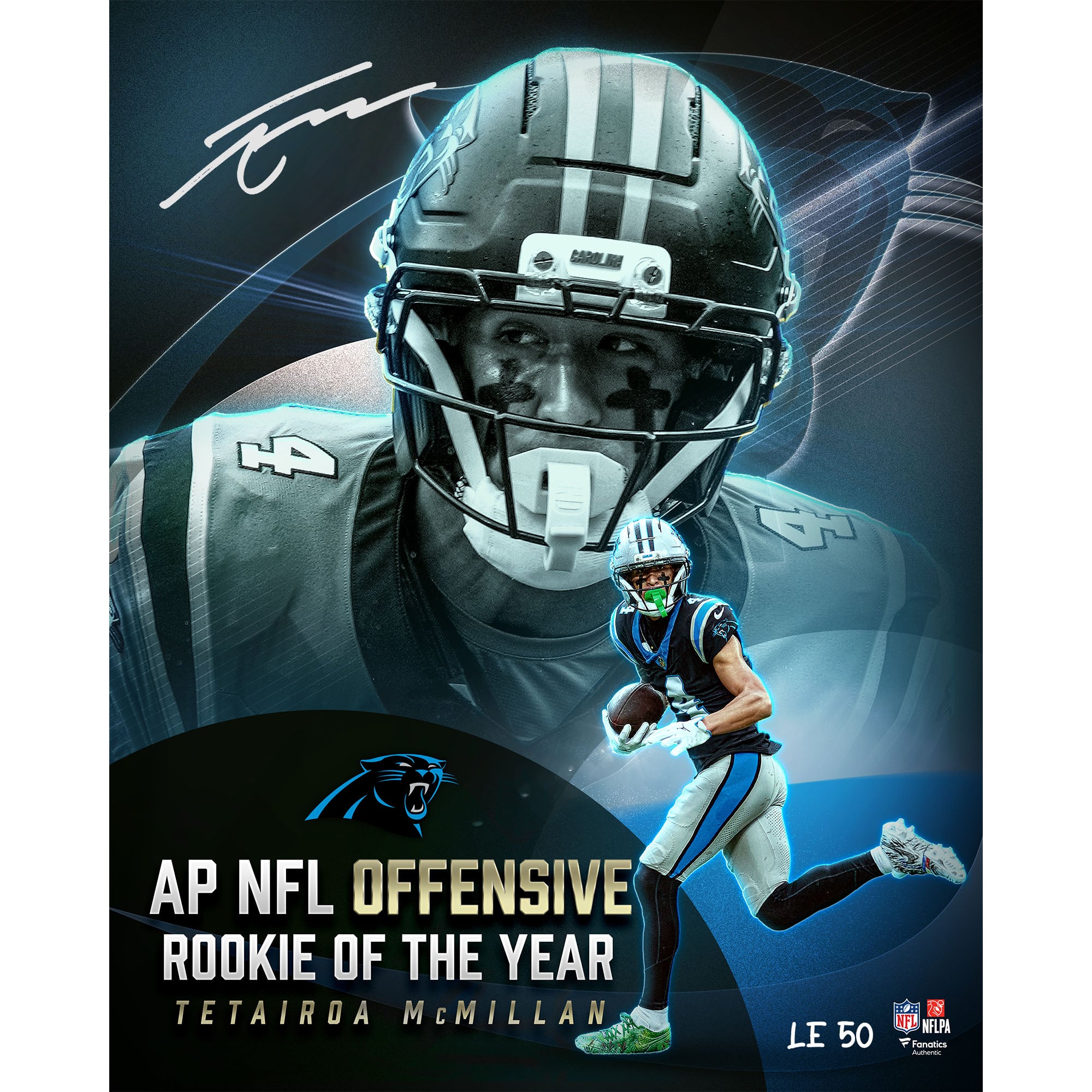 Tetairoa McMillan Carolina Panthers Autographed 16" x 20" 2025 NFL Offensive Rookie of the Year Collage Photograph - Limited Edition of 50
