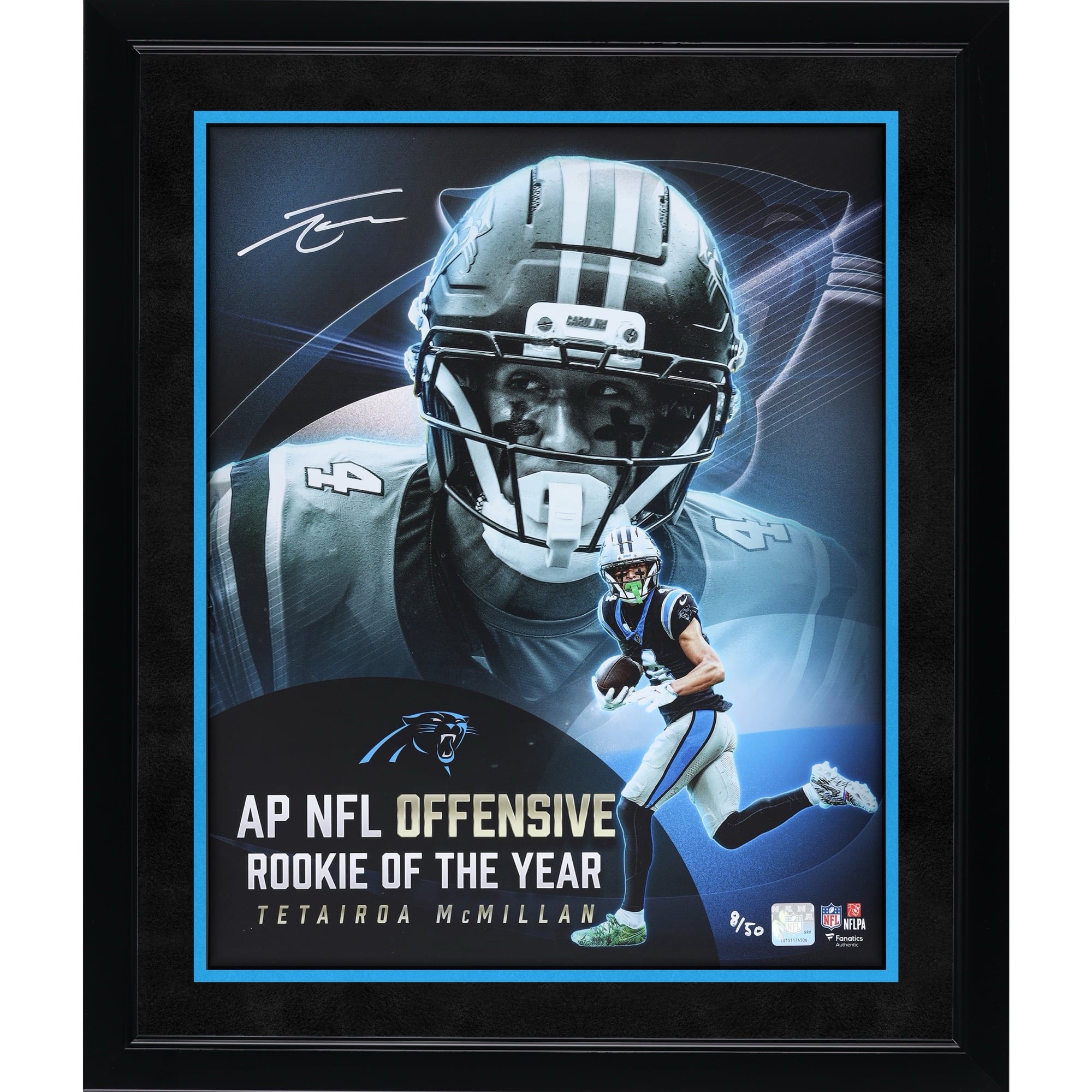 Tetairoa McMillan Carolina Panthers Autographed 16" x 20" 2025 NFL Offensive Rookie of the Year Collage Photograph - Limited Edition of 50