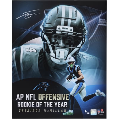 Tetairoa McMillan Carolina Panthers Autographed Fanatics Authentic 16" x 20" 2025 NFL Offensive Rookie of the Year Collage Photograph - Limited Edition of 50