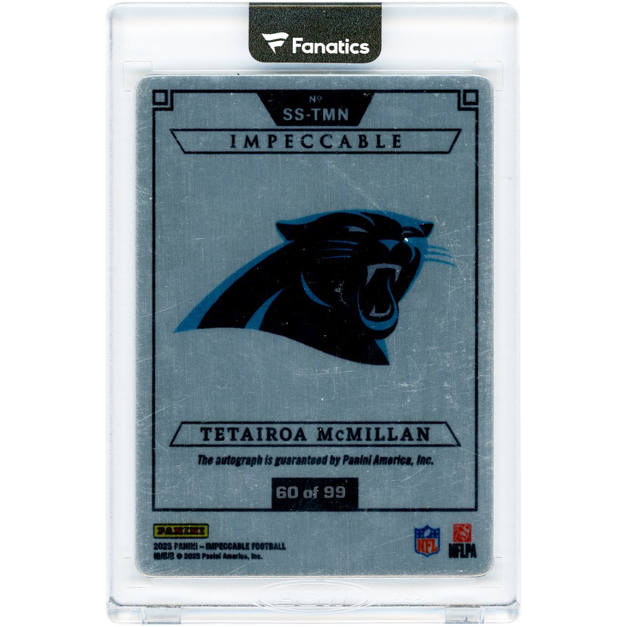 Tetairoa McMillan Carolina Panthers Autographed 2025 Panini Impeccable Stainless Stars #SS-TMN #60/99 Rookie Card