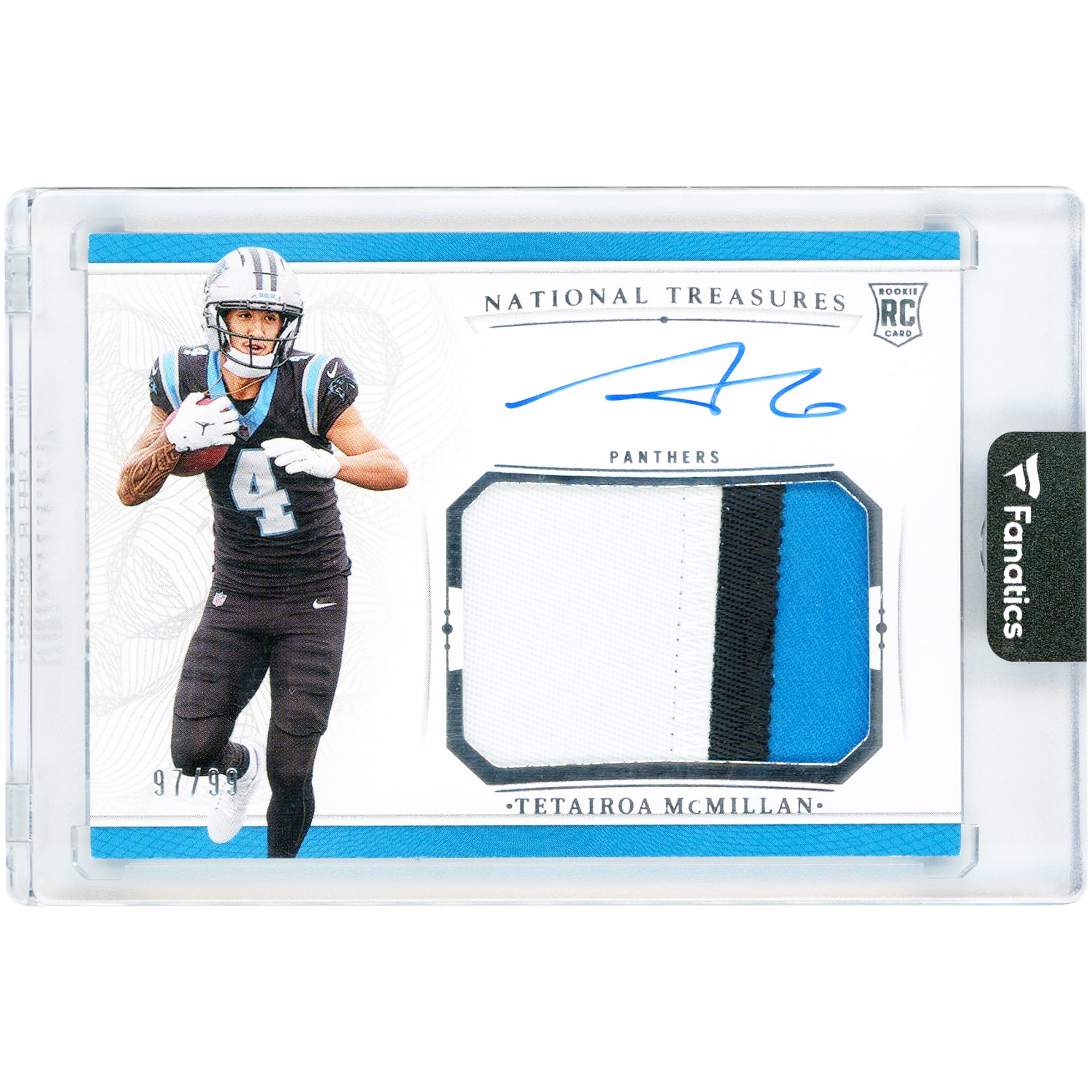 Tetairoa McMillan Carolina Panthers Autographed 2025 Panini National Treasures Tri-Color Relic #CRPA-TMN #97/99 Rookie Card