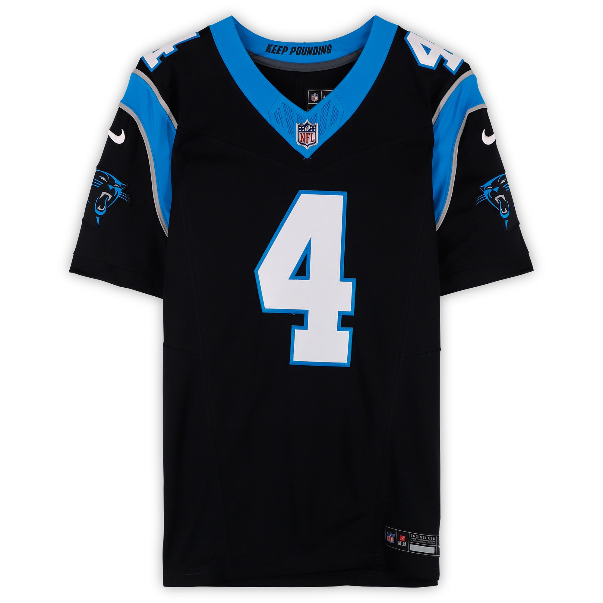 Maillot Nike Vapor F.U.S.E. noir en édition limitée, autographié par Tetairoa McMillan des Panthers de la Caroline, avec inscription « 25 NFL OROY ».
