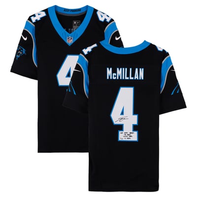 Tetairoa McMillan Carolina Panthers Autographed Fanatics Authentic Black Nike Vapor Fuse Limited Jersey with Multiple Inscriptions - Limited Edition of 25
