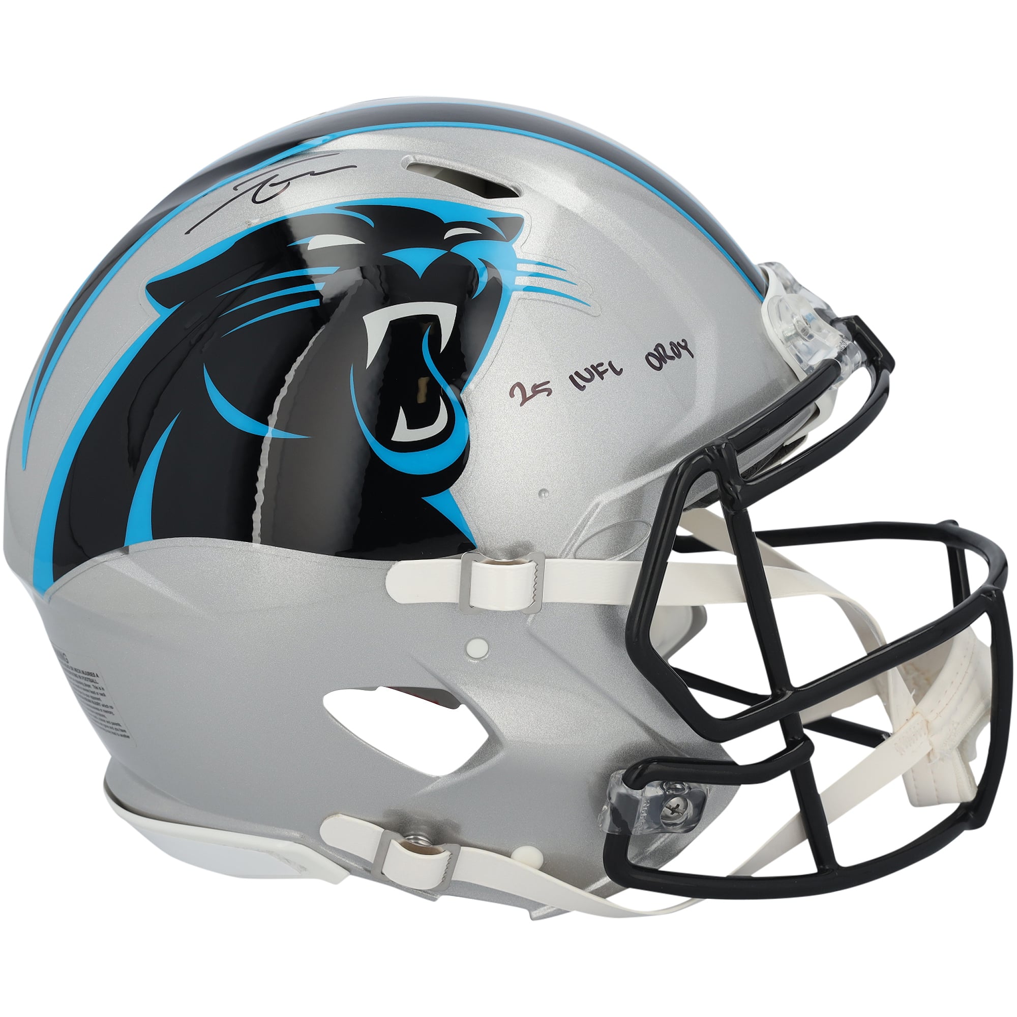 Casque Riddell Speed ​​Authentic autographié par Tetairoa McMillan des Panthers de la Caroline avec inscription « 25 NFL OROY »