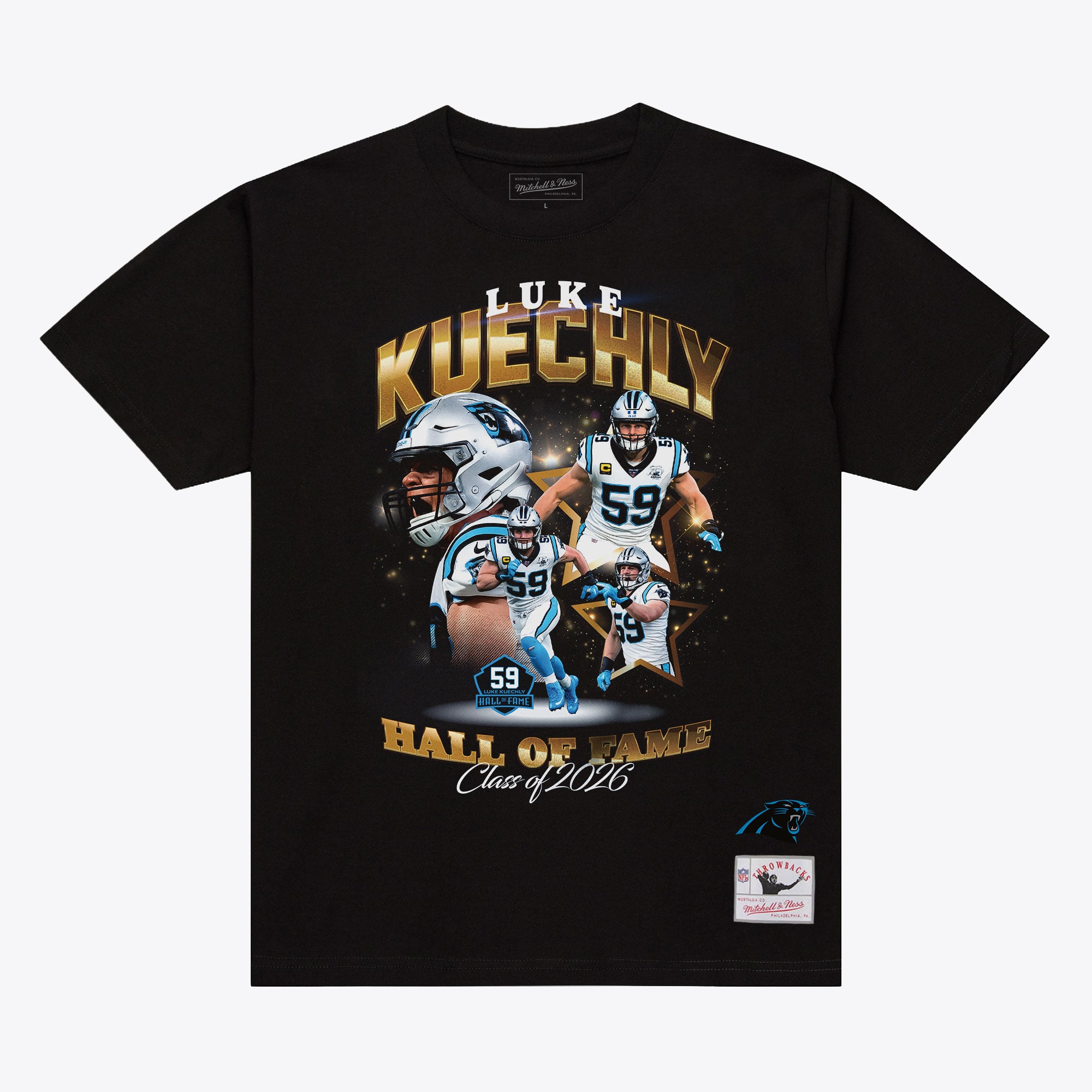Unisex Mitchell & Ness Luke Kuechly Black Carolina Panthers Pro Football Hall of Fame Class 2026 Collage T-Shirt