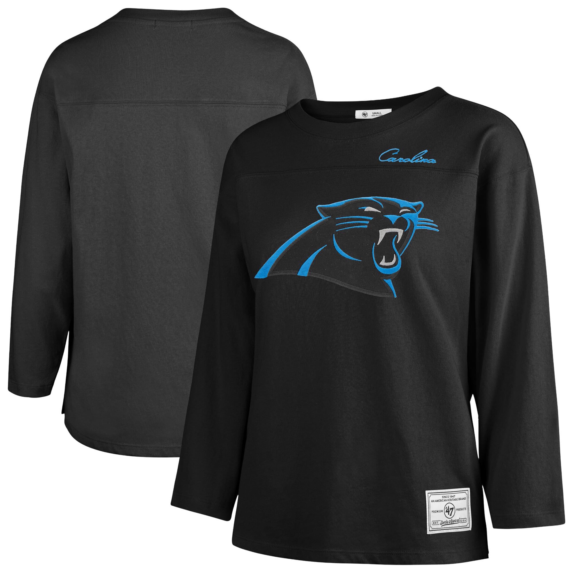 T-shirt à manches longues intemporel « 47 Black Carolina Panthers Game Nod » pour femmes