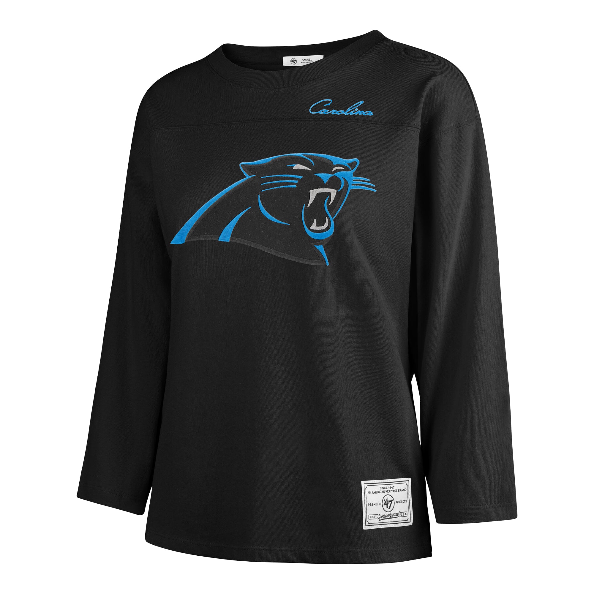 T-shirt à manches longues intemporel « 47 Black Carolina Panthers Game Nod » pour femmes