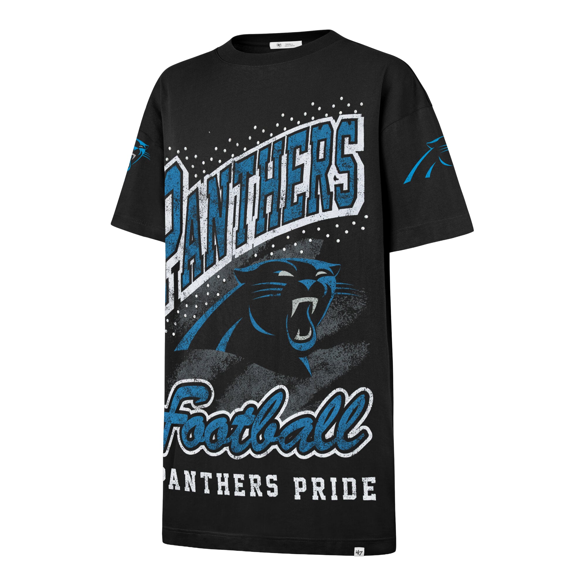 Women's '47 Black Carolina Panthers Oversized Gemstone Swash T-Shirt Dress