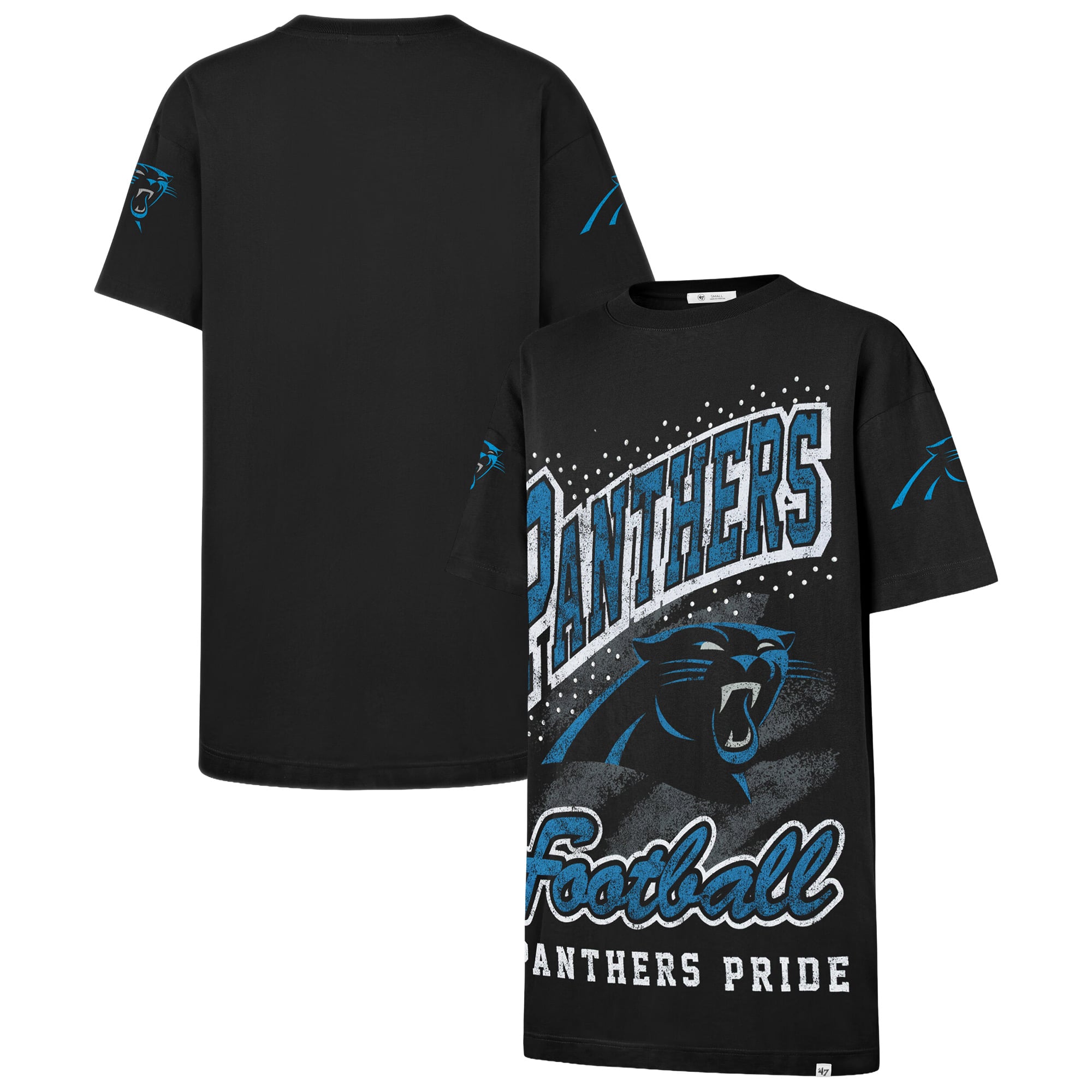 Women's '47  Black Carolina Panthers Oversized Gemstone Swash T-Shirt Dress