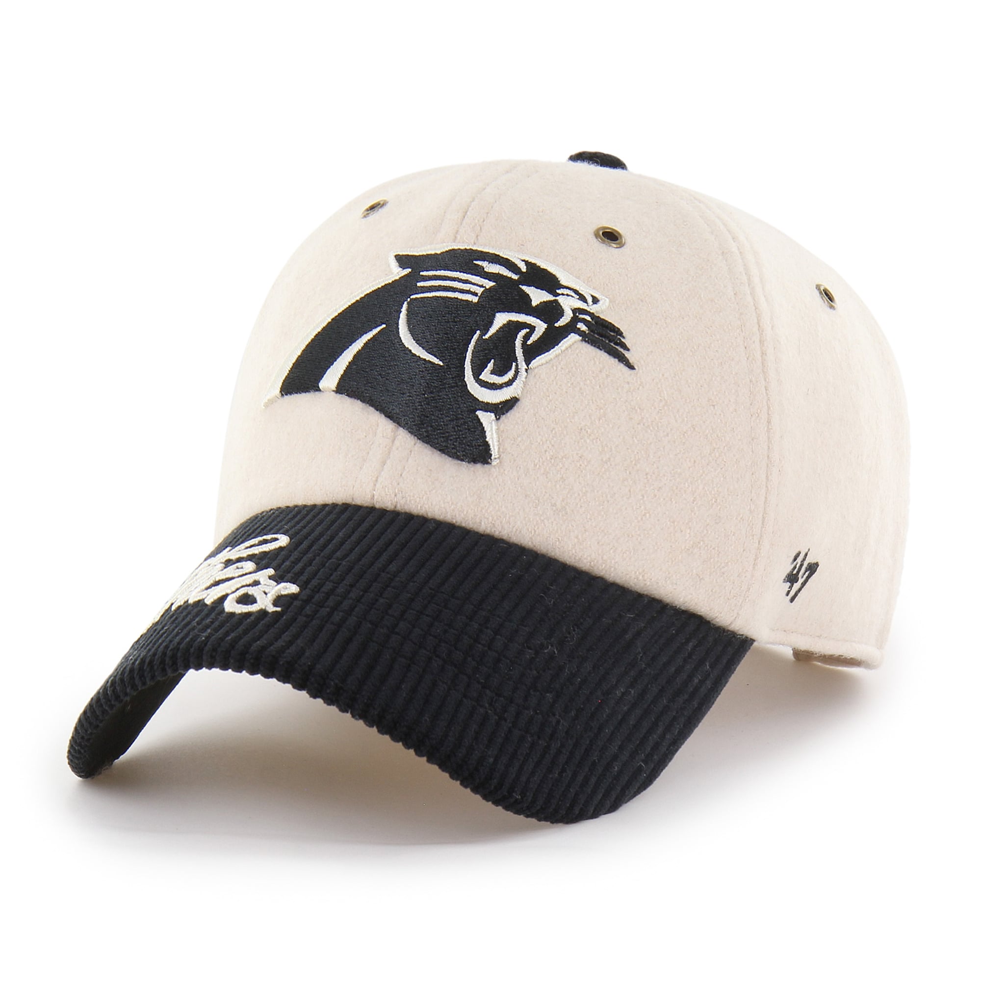 Women's '47 Natural/Black Carolina Panthers Rope Script Clean Up Adjustable Hat
