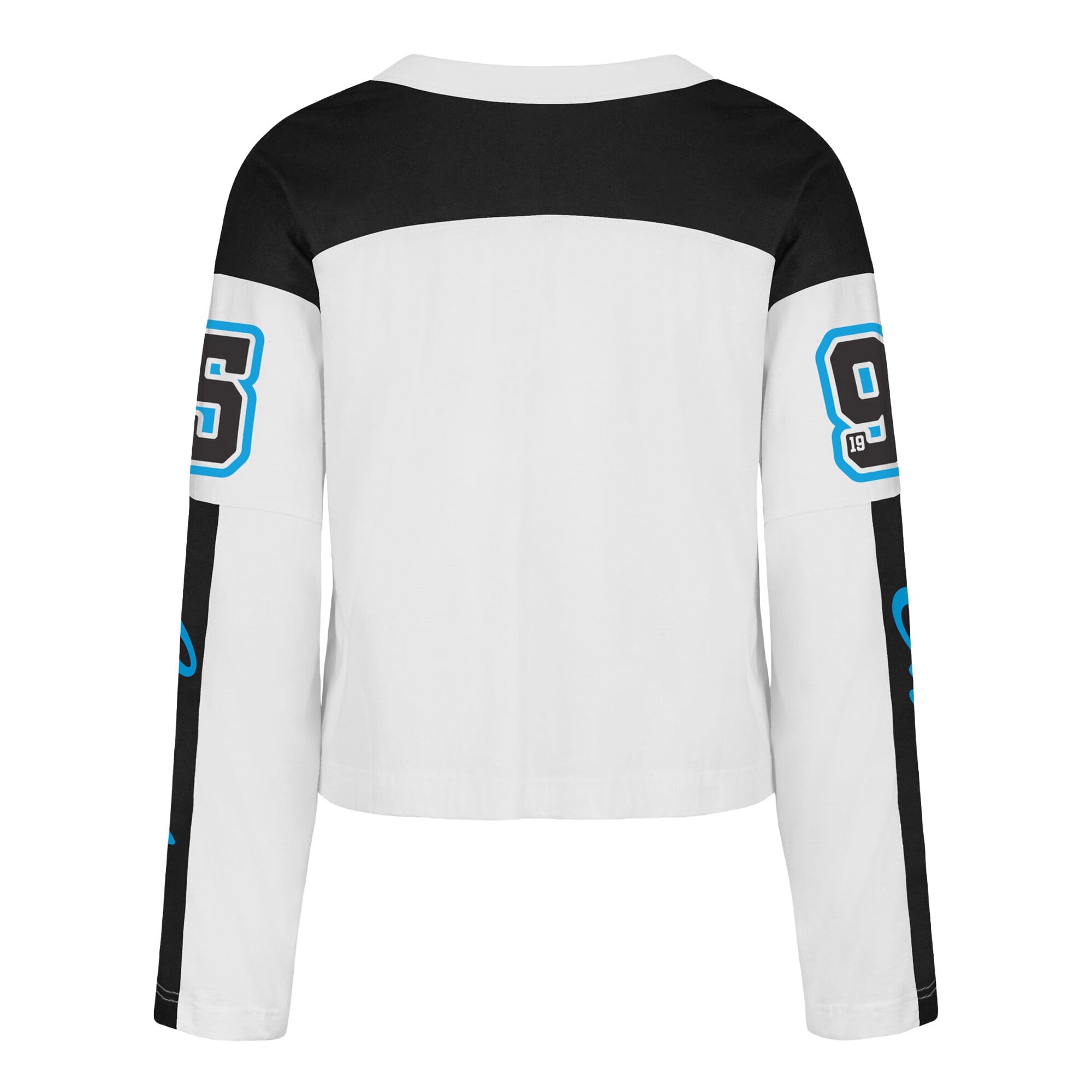 T-shirt à manches longues et col en V blanc Carolina Panthers pour femme, modèle '47.